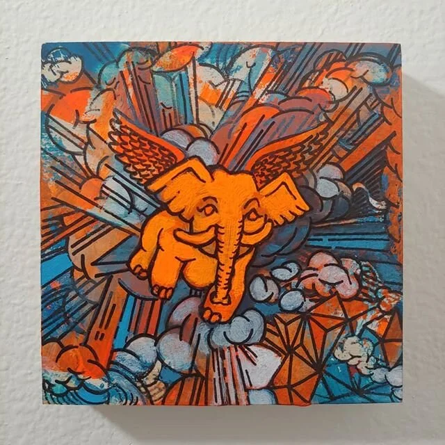 These two 5x5&quot; 3D gouache and ink paintings will be going up for sale on my site tomorrow, along with lots of other small original paintings, drawings and stickers!
🐘
🦅
#originalart #3Dpainting #surreal #psychedelicart #mythology #lokapala #tl