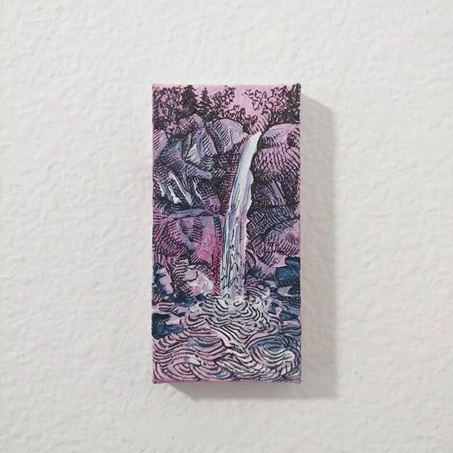 I love tiny paintings...maybe its because I read a lot of The Borrowers books when I was a little kid...so maybe I imagine what these tiny paintings would look like to tiny creatures... how magnificent a 2x4&quot; painting of a waterfall would be!⁣
⁣