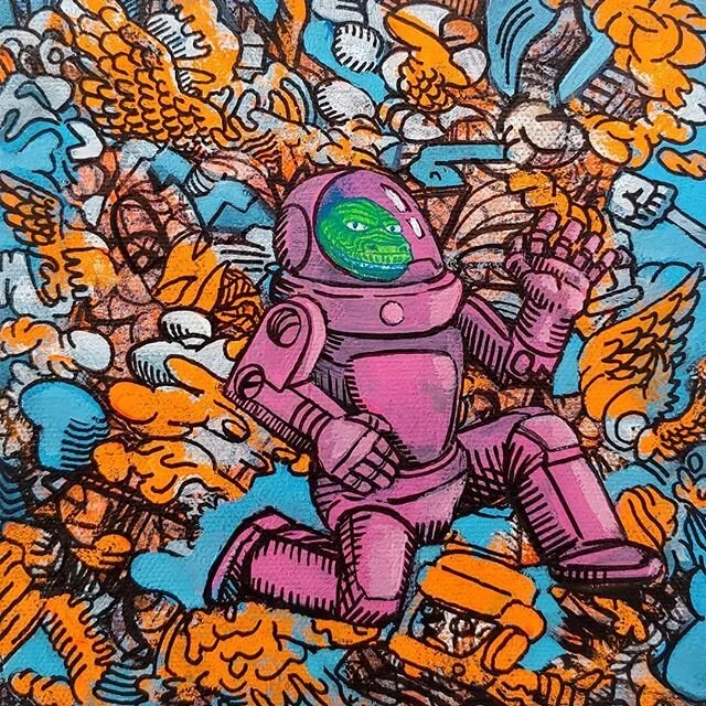 &quot;Multidimensional Marathon&quot; ⁣
6x6&quot; gouache &amp; ink on canvas⁣
⁣
Up for sale now in my shop!⁣
⁣
#multidimensional #marathon #spacerunner #scifi #juxtapoz #3Dart #pdxart #spaceart ⁣
⁣