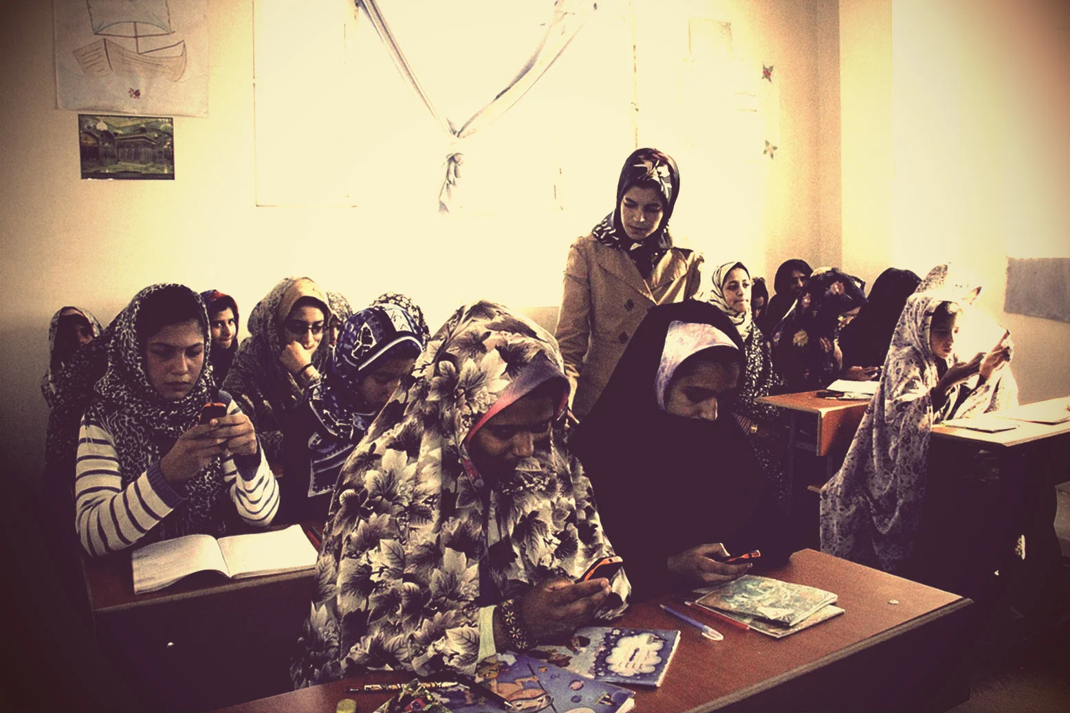 Afghan girls on phones_vintage.jpg