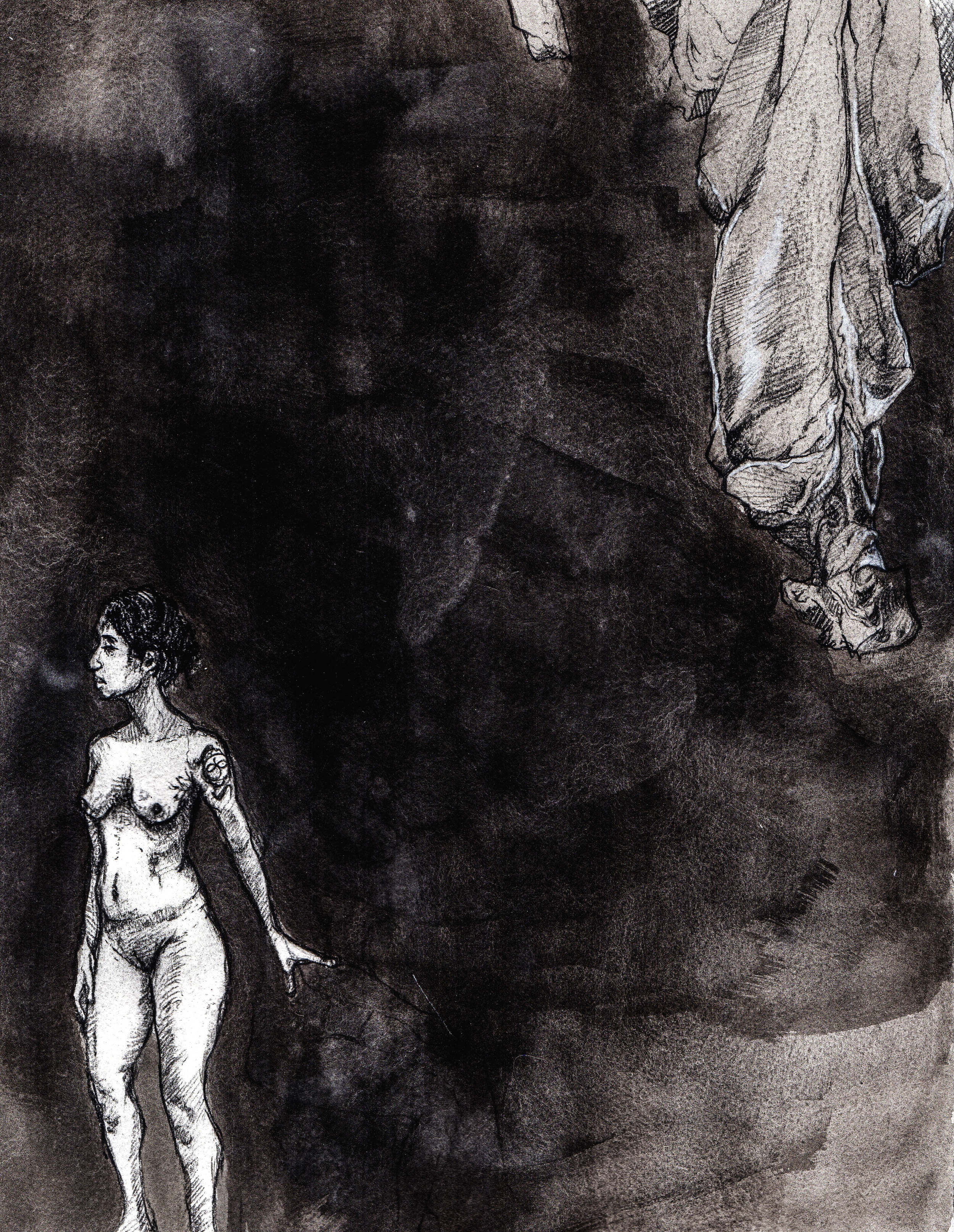    We held our lives by the whims that govern conversation  . 2013. 12 x 14 inches. Ink wash on paper. 