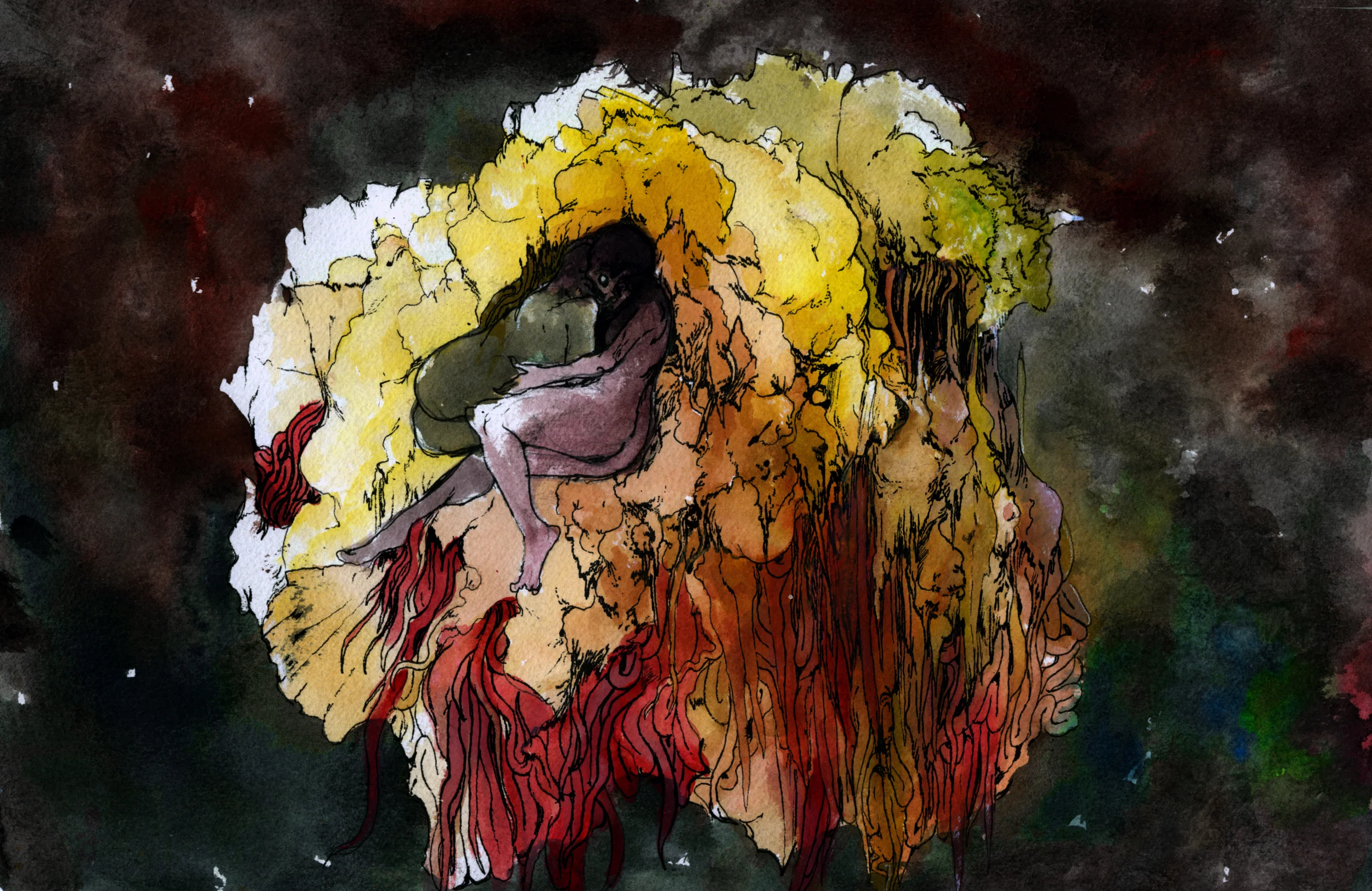 A Gilded Sickness. 2014. 15 x 12 inches. Watercolor on paper.