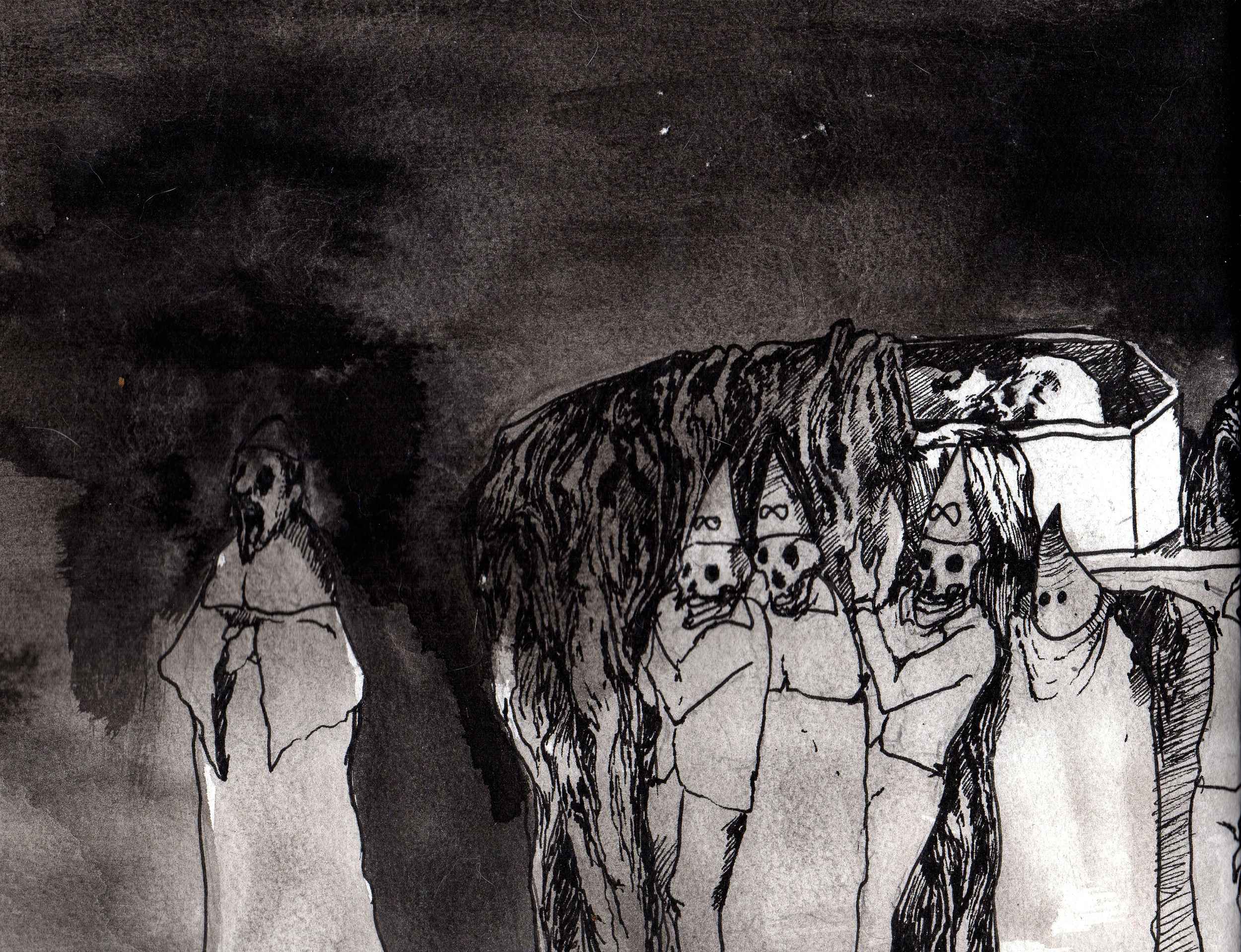    Given to the Grave  . 2013. 14 x 11 inches. Ink wash on paper. 