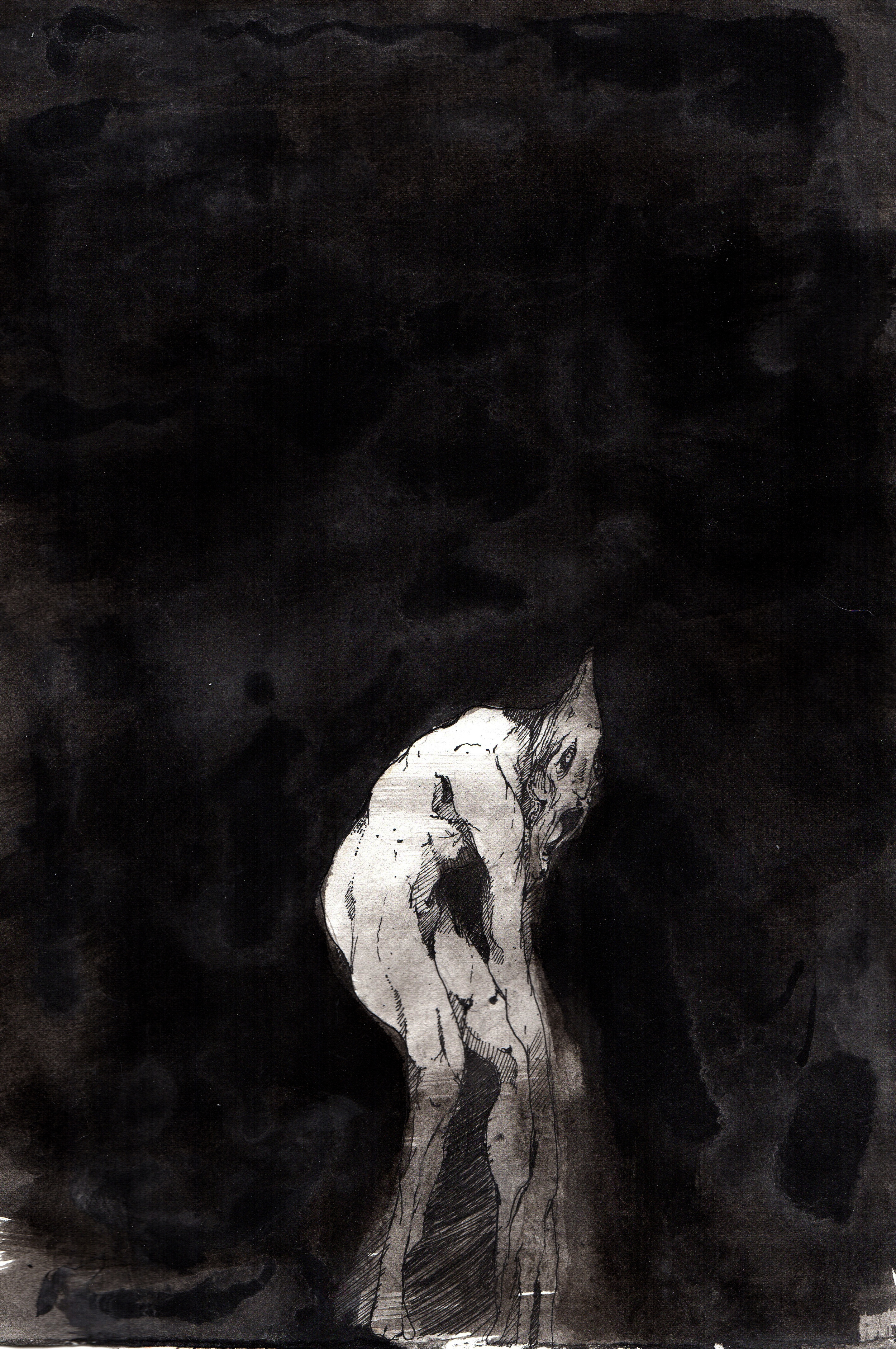    Life Without Air  . 2013. 10 x 15 inches. Ink wash on paper. 