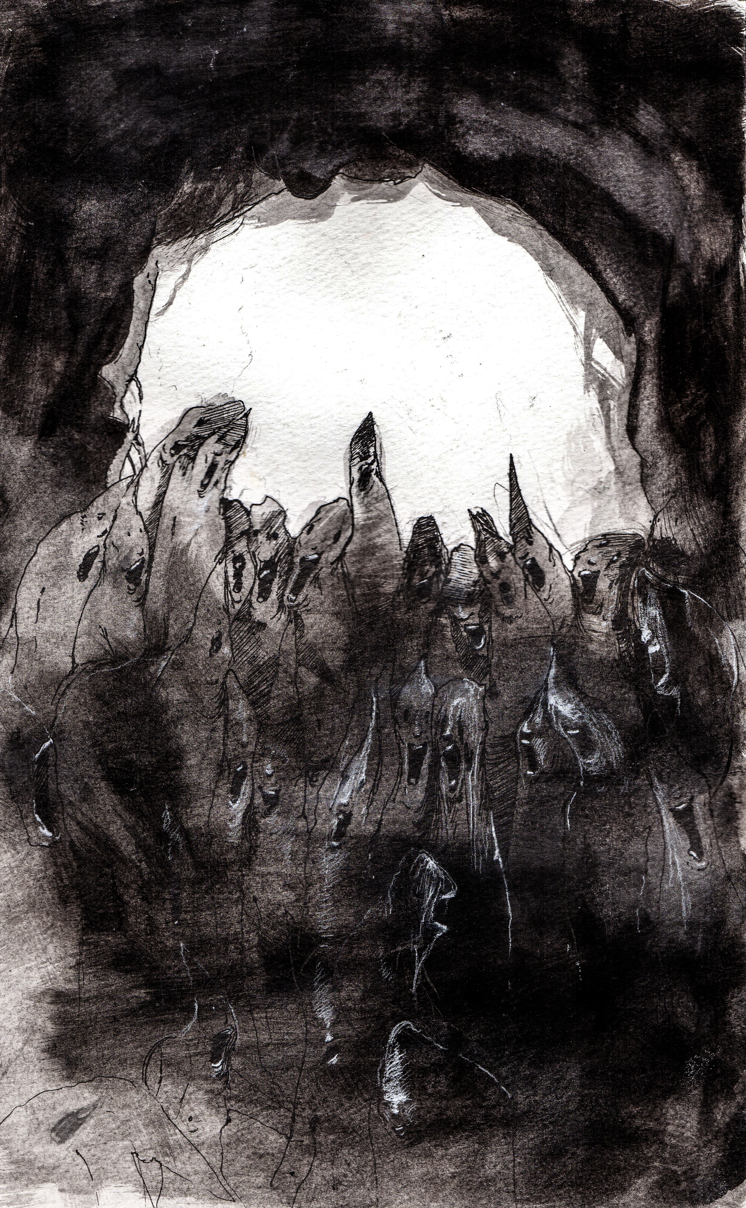    The light wholly consumes  . 2013. 10 x 15 inches. Ink wash on paper. 