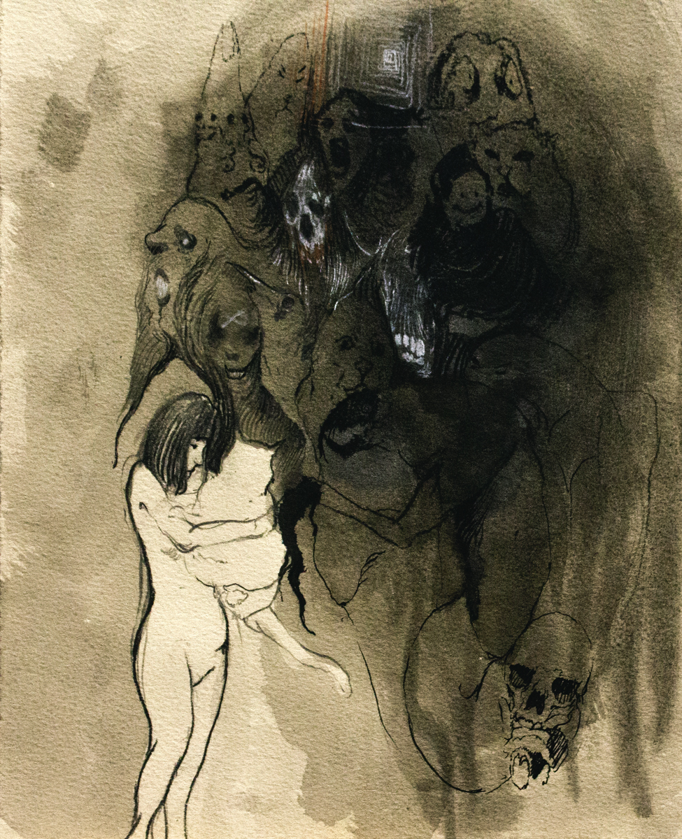    This Heals Nothing  . 2013. 10 x 12 inches. Ink wash on paper. 