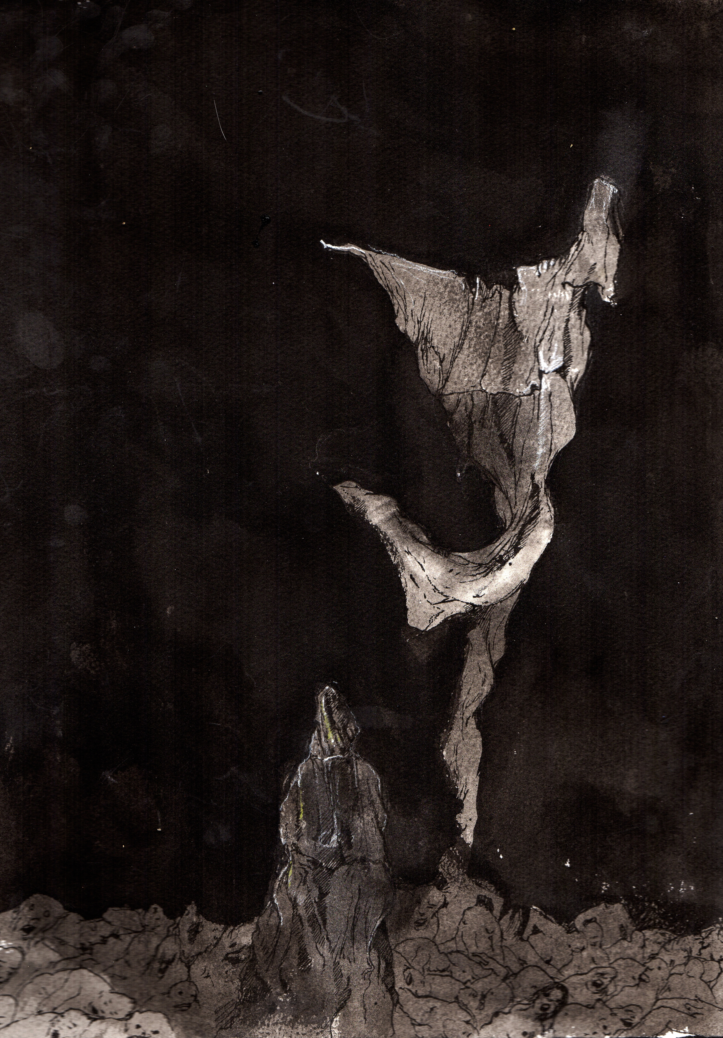    Every man is broken by the same holy curse  . 2013. 11 x 14 inches. Ink wash on paper. 