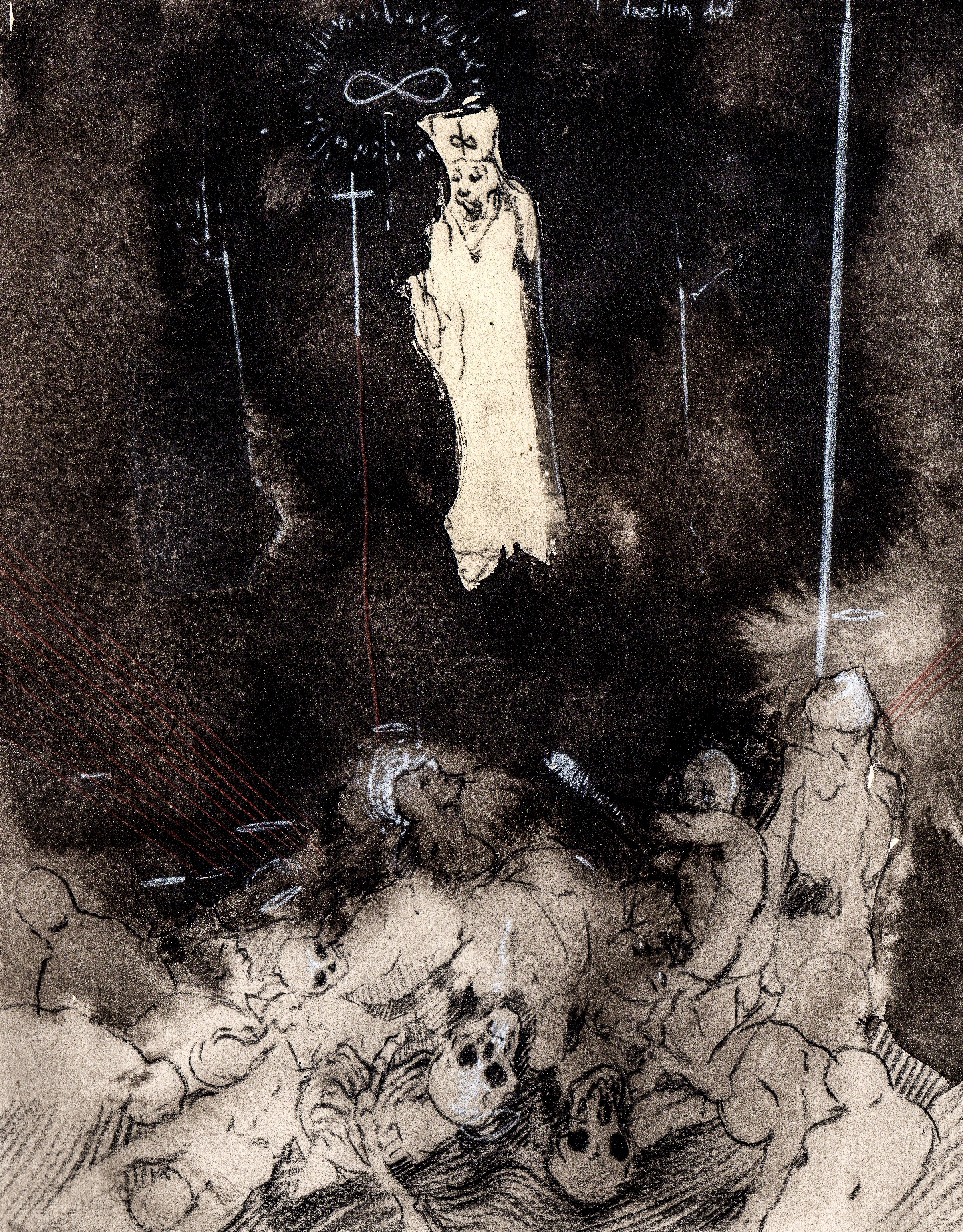    They have sent me in search for the dazzling dead  . 2013. 12 x 13 inches. Ink wash on paper. 