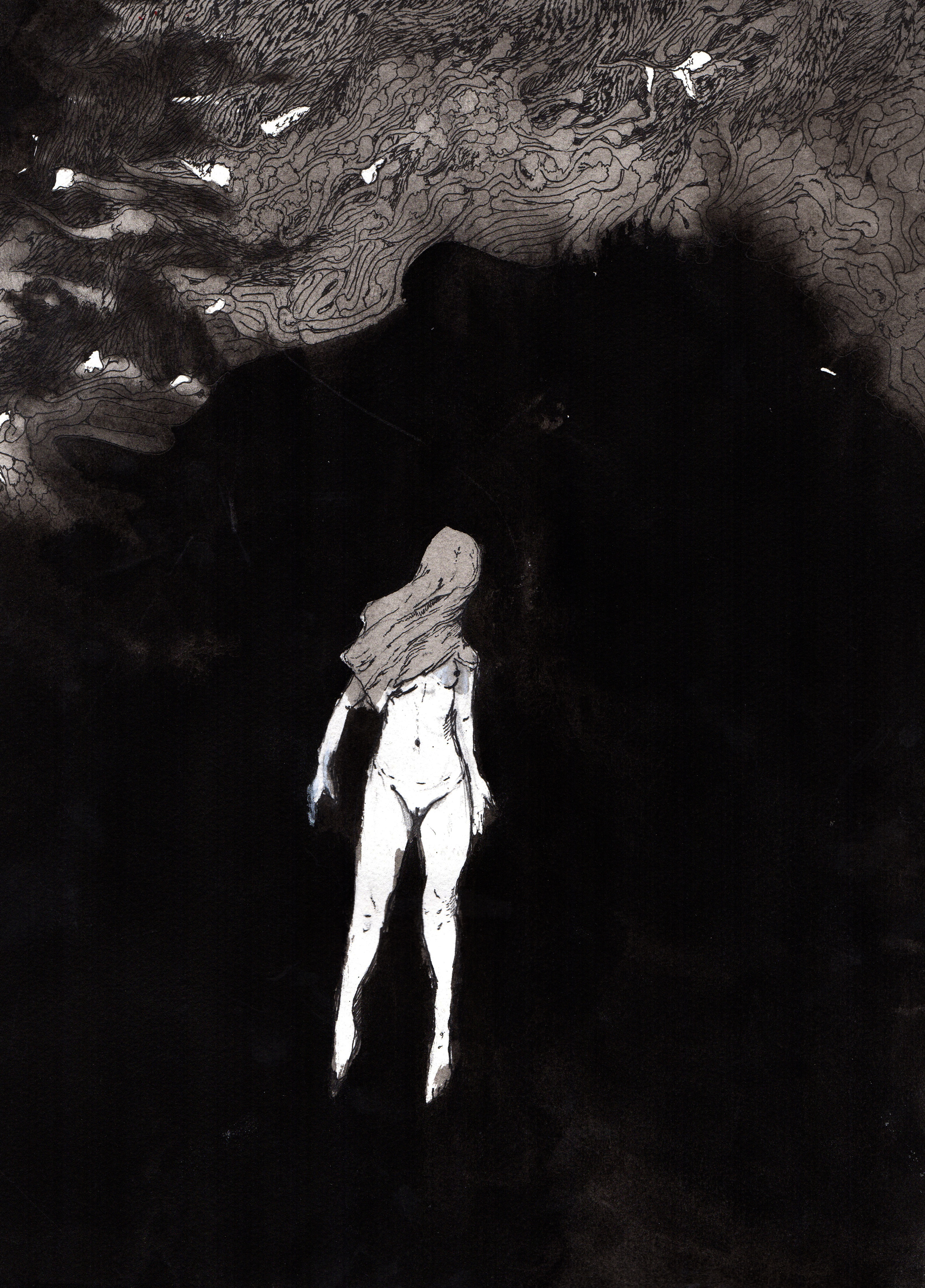    Darkness I Became.  &nbsp;2013. 12 x 15 inches. Ink wash on paper. 