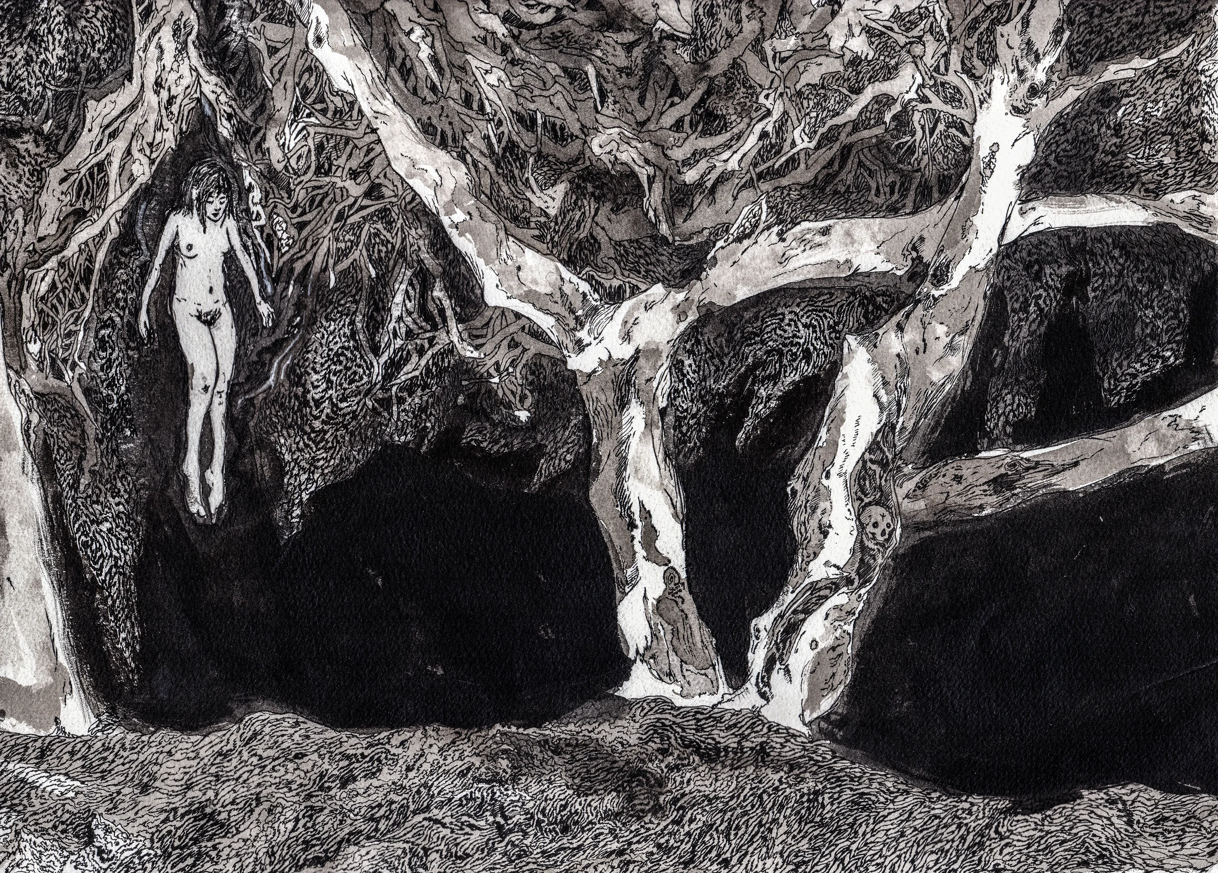 Eternal Return. 2014. 21 x 16 inches. Ink wash on paper.