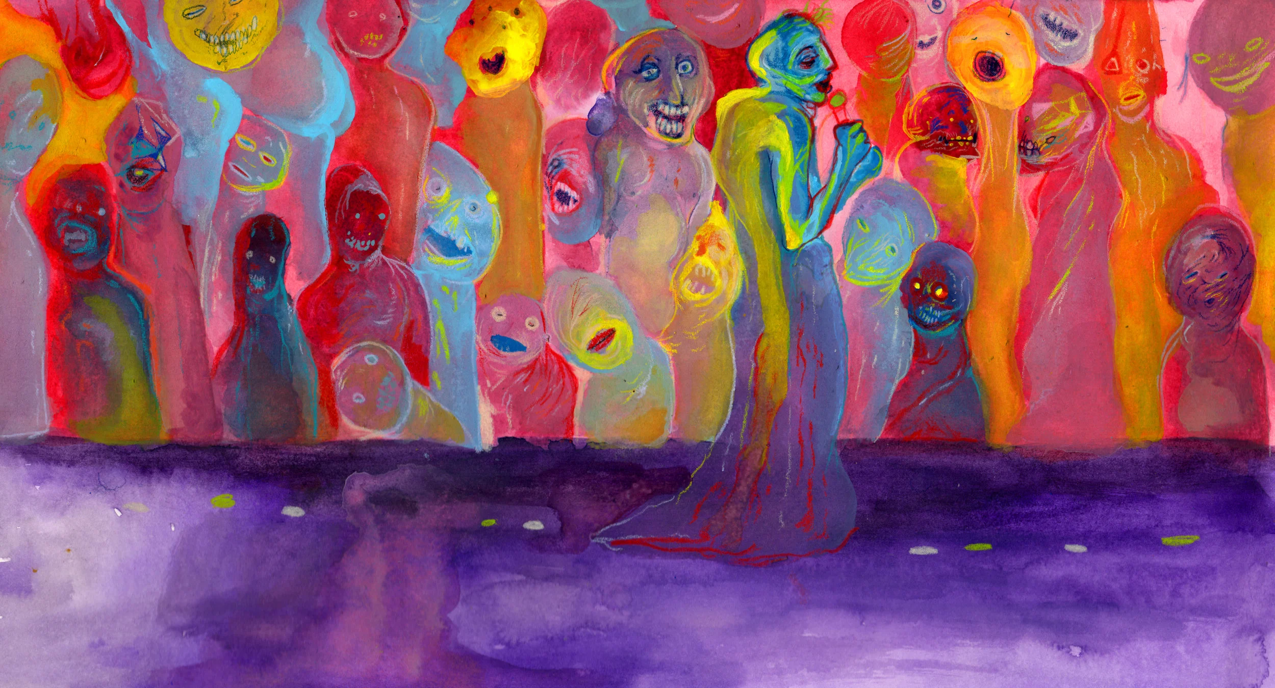 Punks In A Choir. 2017. Gouache and watercolor on paper.