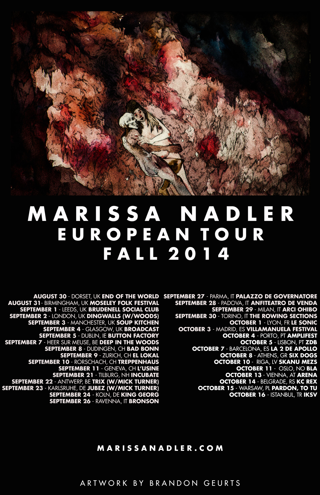  2014. Tour poster for Marissa Nadler. 