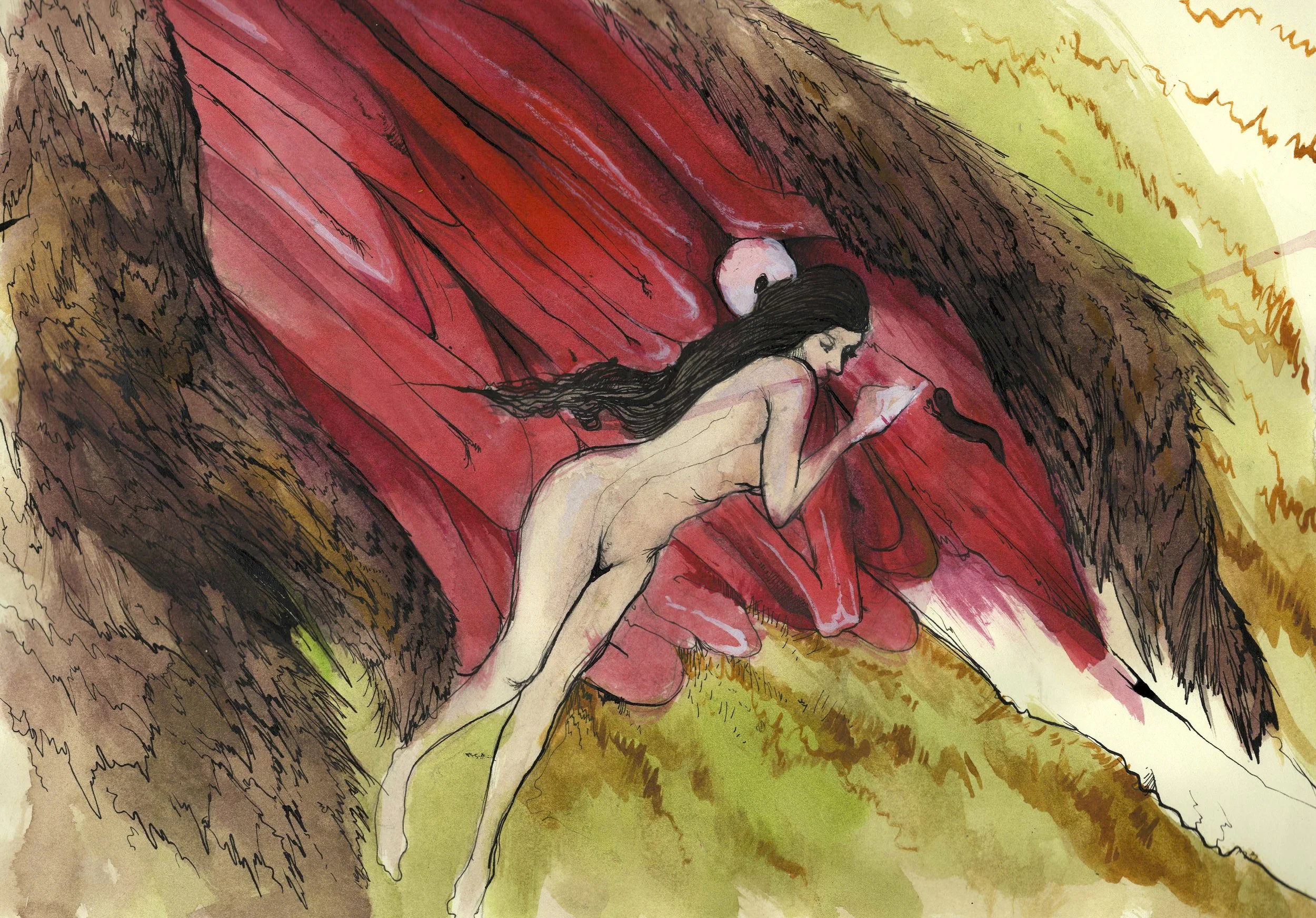   The Great Great Beast Is Dead Dead Dead Dead, ‍ ‍2025. Watercolor and ink on paper.  