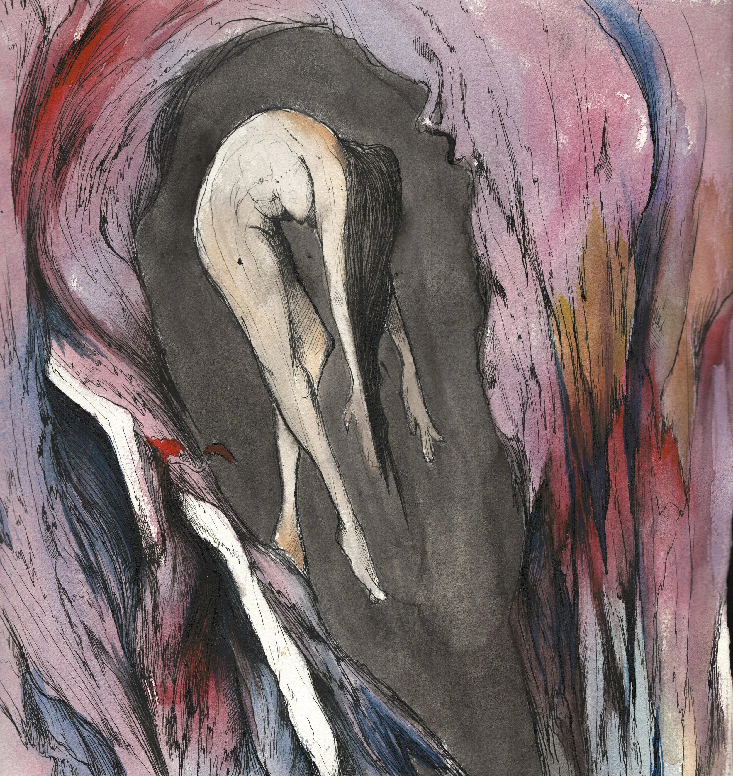   A Churning Stomach.  2025. Watercolor and ink on paper 