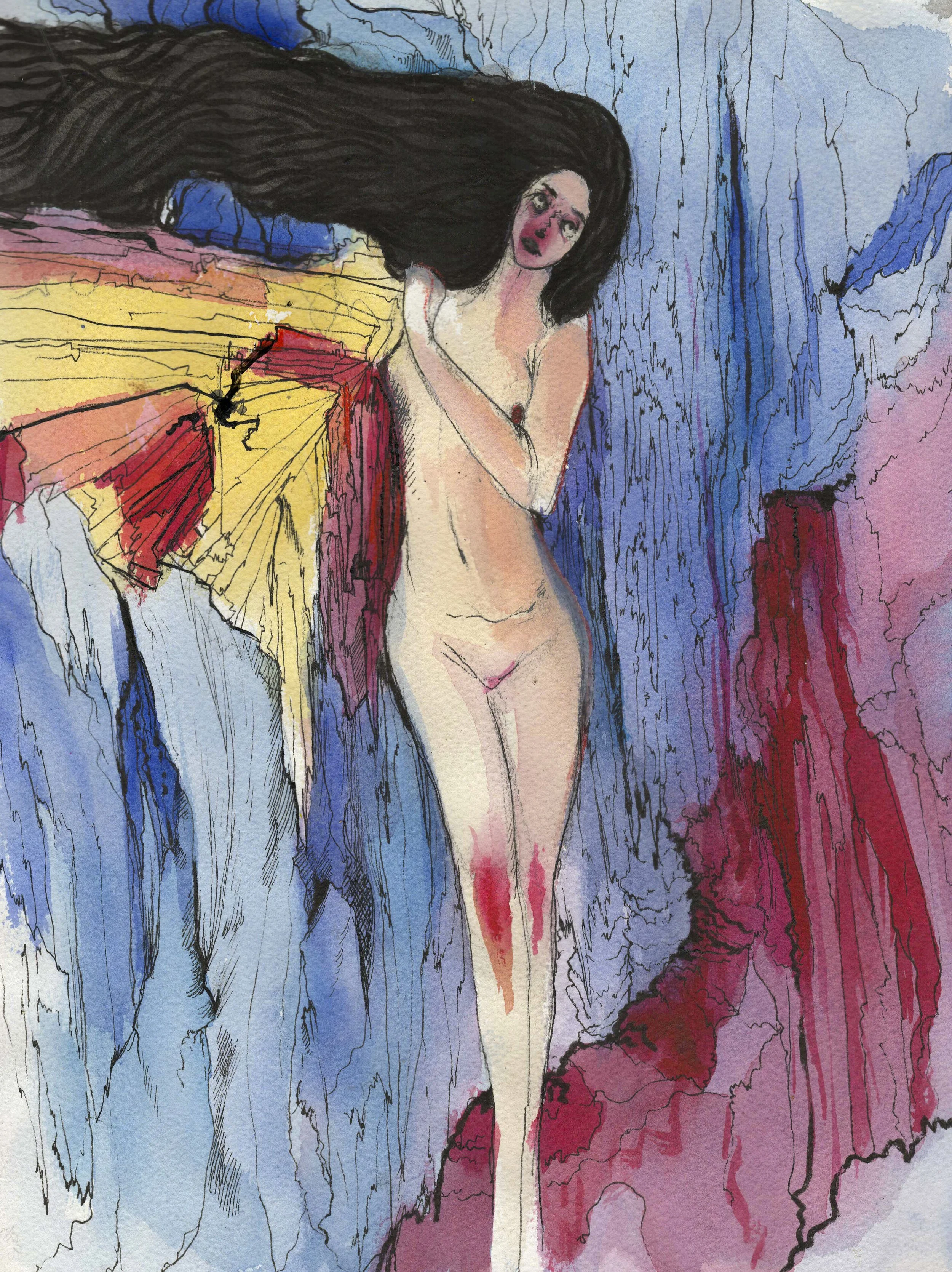   Dead Venus Blue.  2026. Watercolor and ink on paper. 