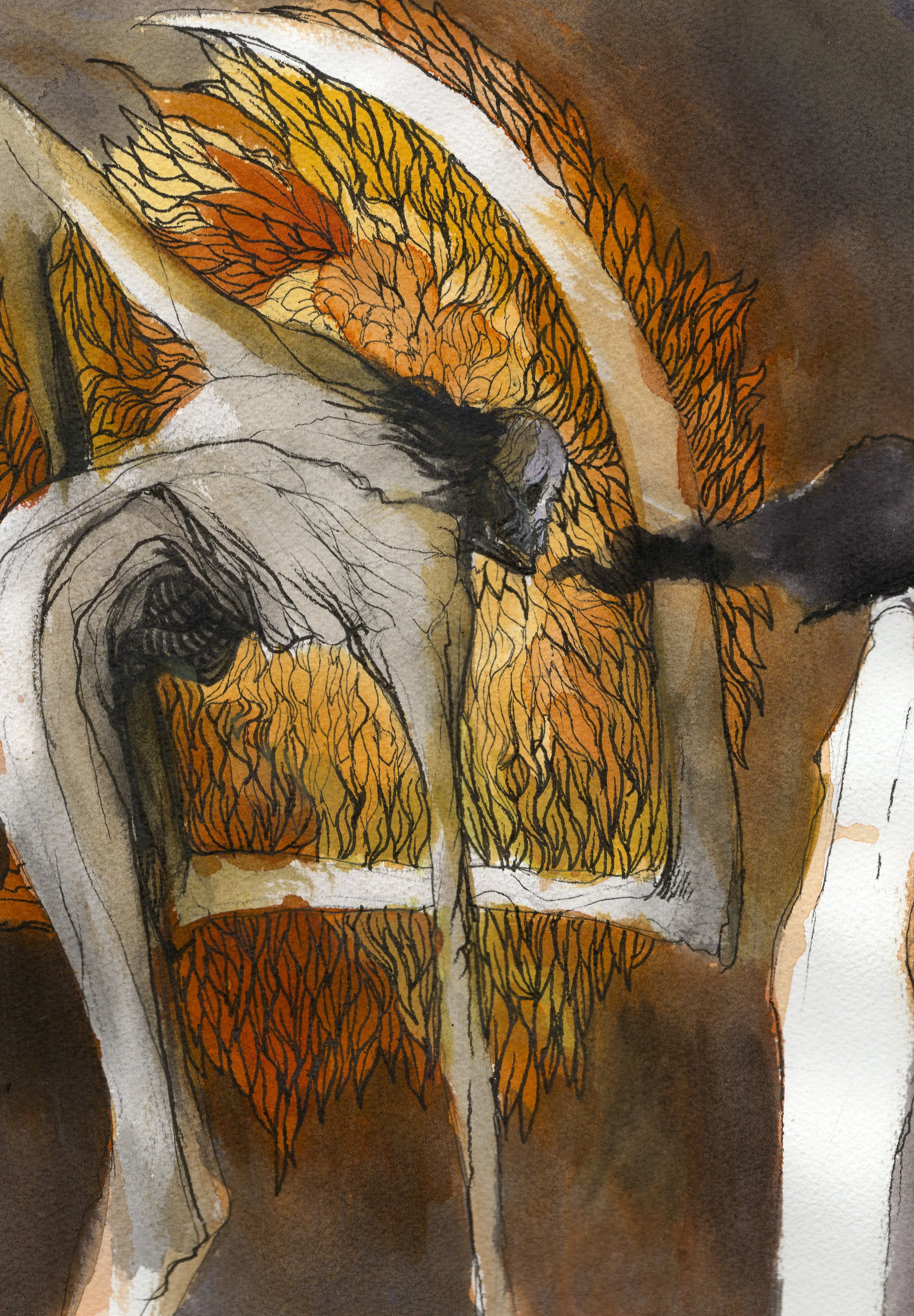   Empty Fossil of the New Scene.  2026. Ink and watercolor on paper. 