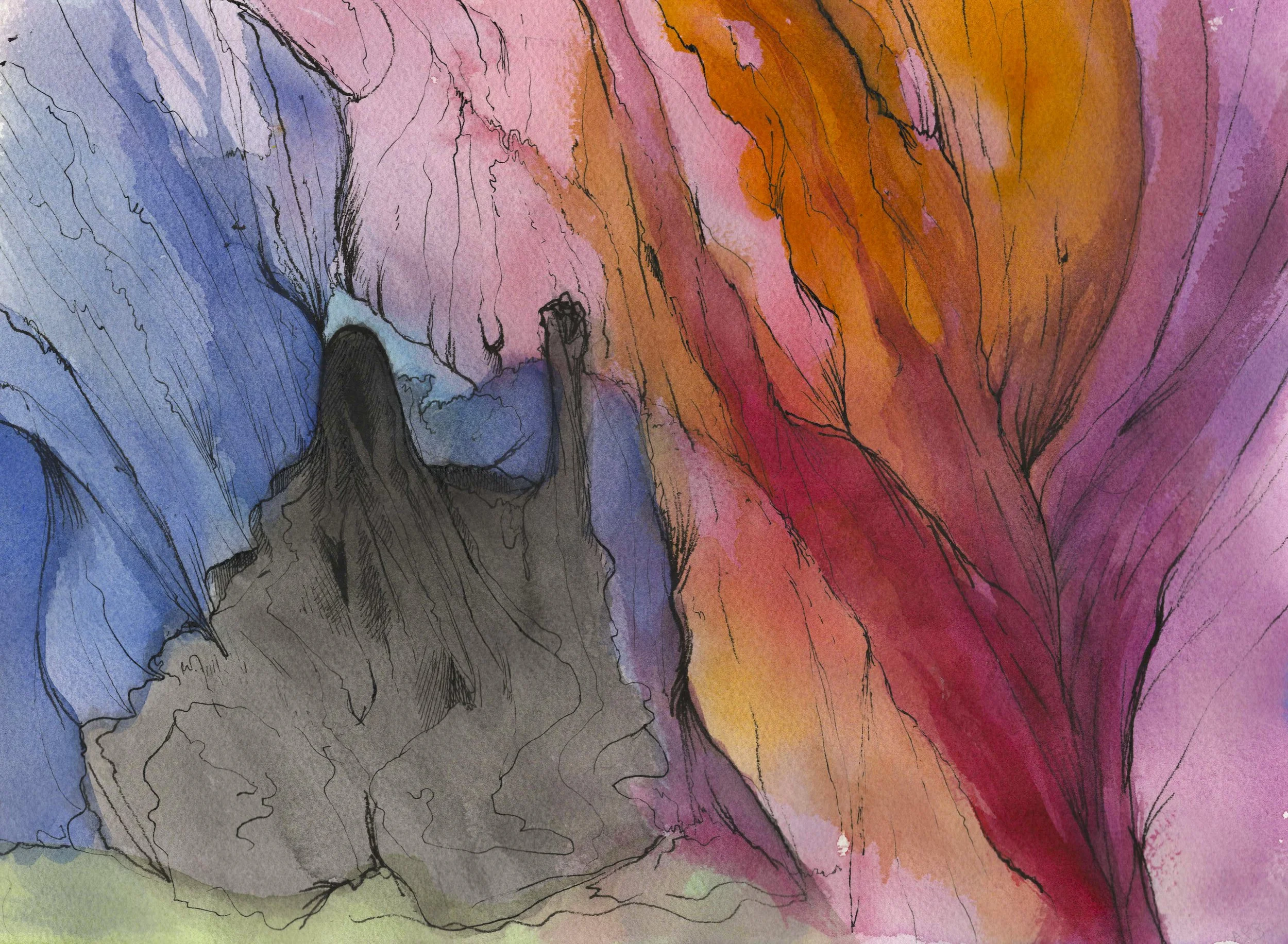   I Knock On Astral Walls.  2026. Watercolor and ink on paper. 