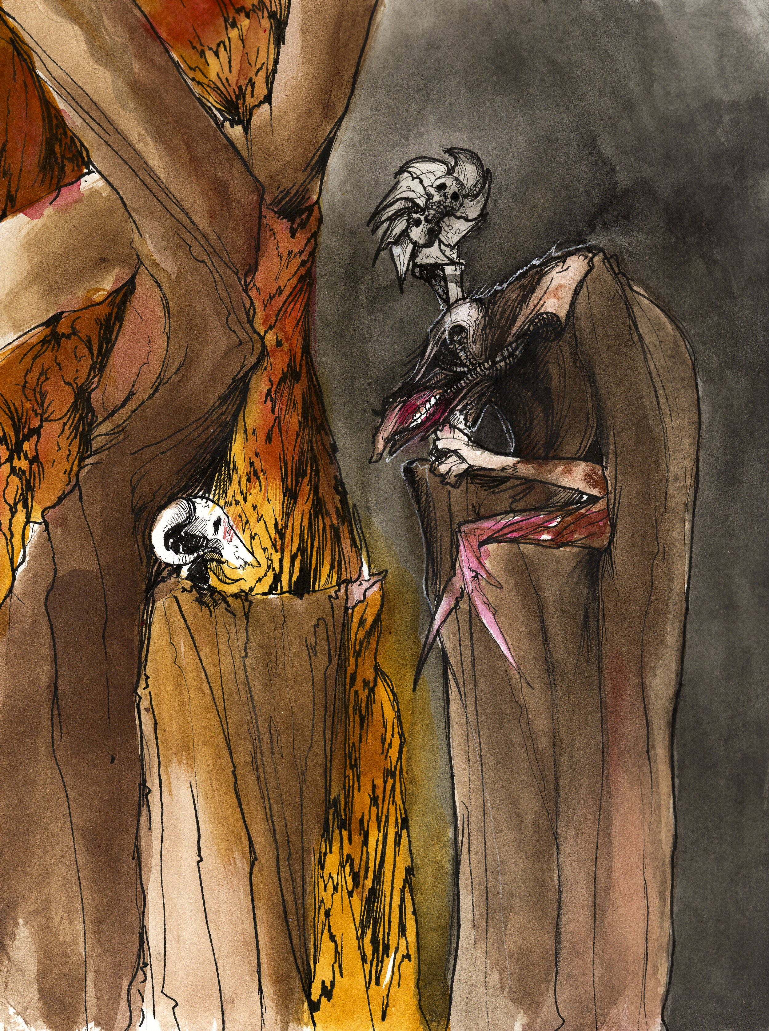   Meeting of the Minds.  2026. Watercolor and ink on paper. 