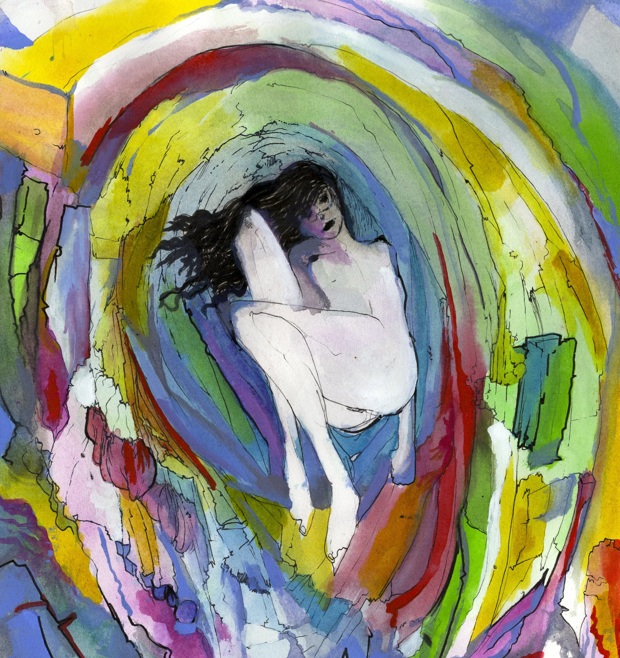   Mother's Cold Reptilian Womb.  2026. Watercolor and ink on paper. 