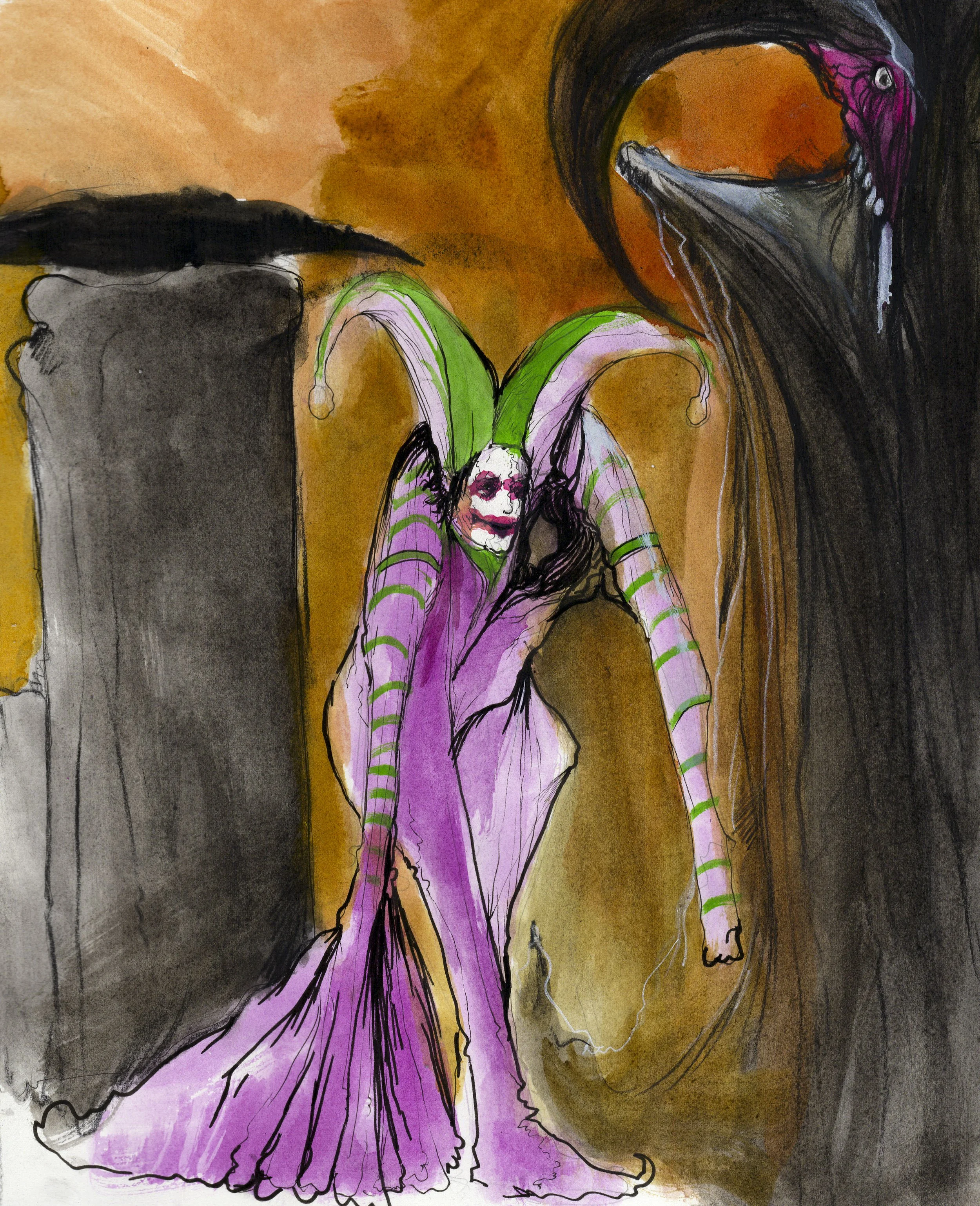   6 PM Humiliation Ritual (Money Is Flesh) . Watercolor, ink and charcoal. 