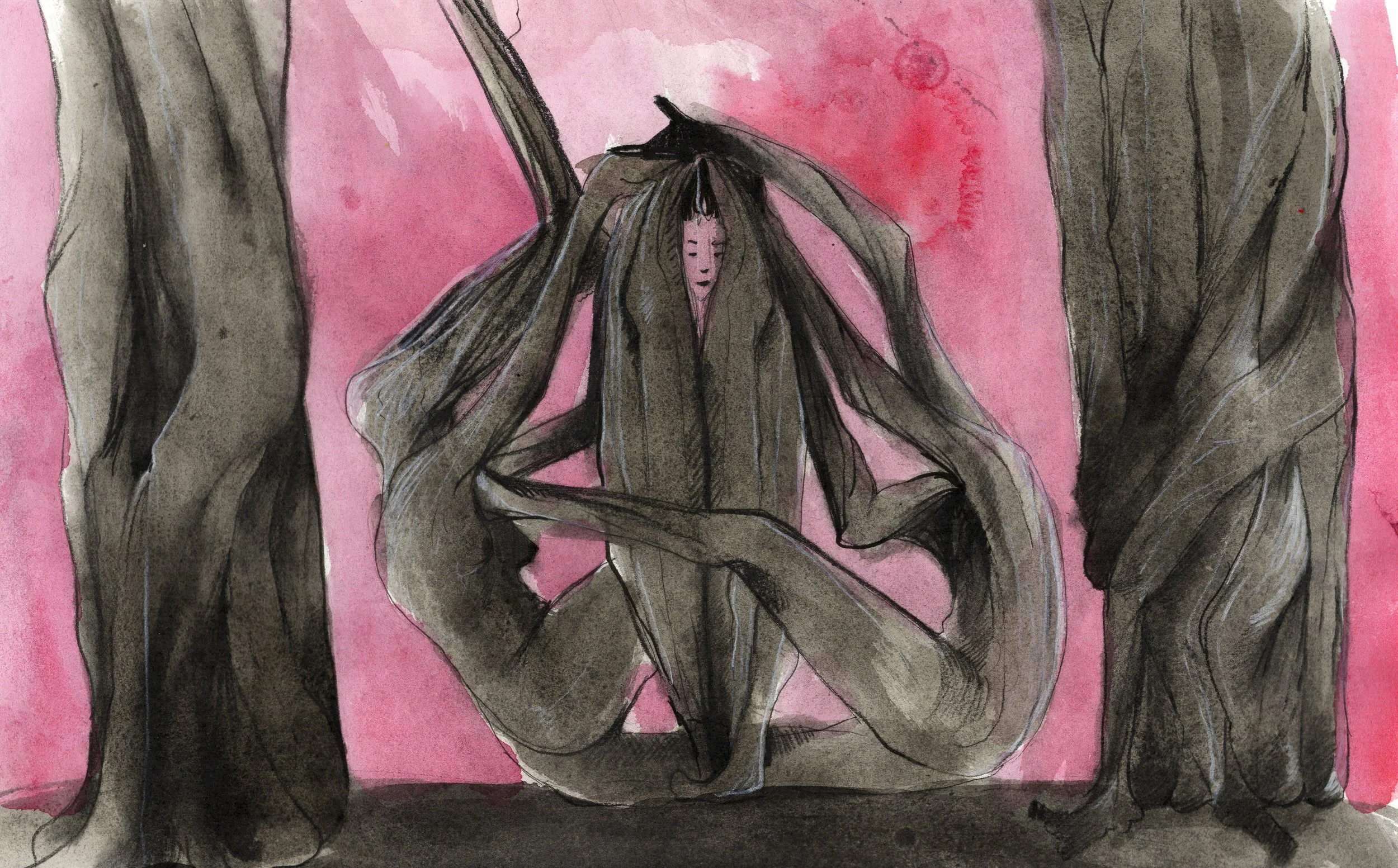   Get My Beauty Sleep.  2026. Charcoal and watercolor paper. 