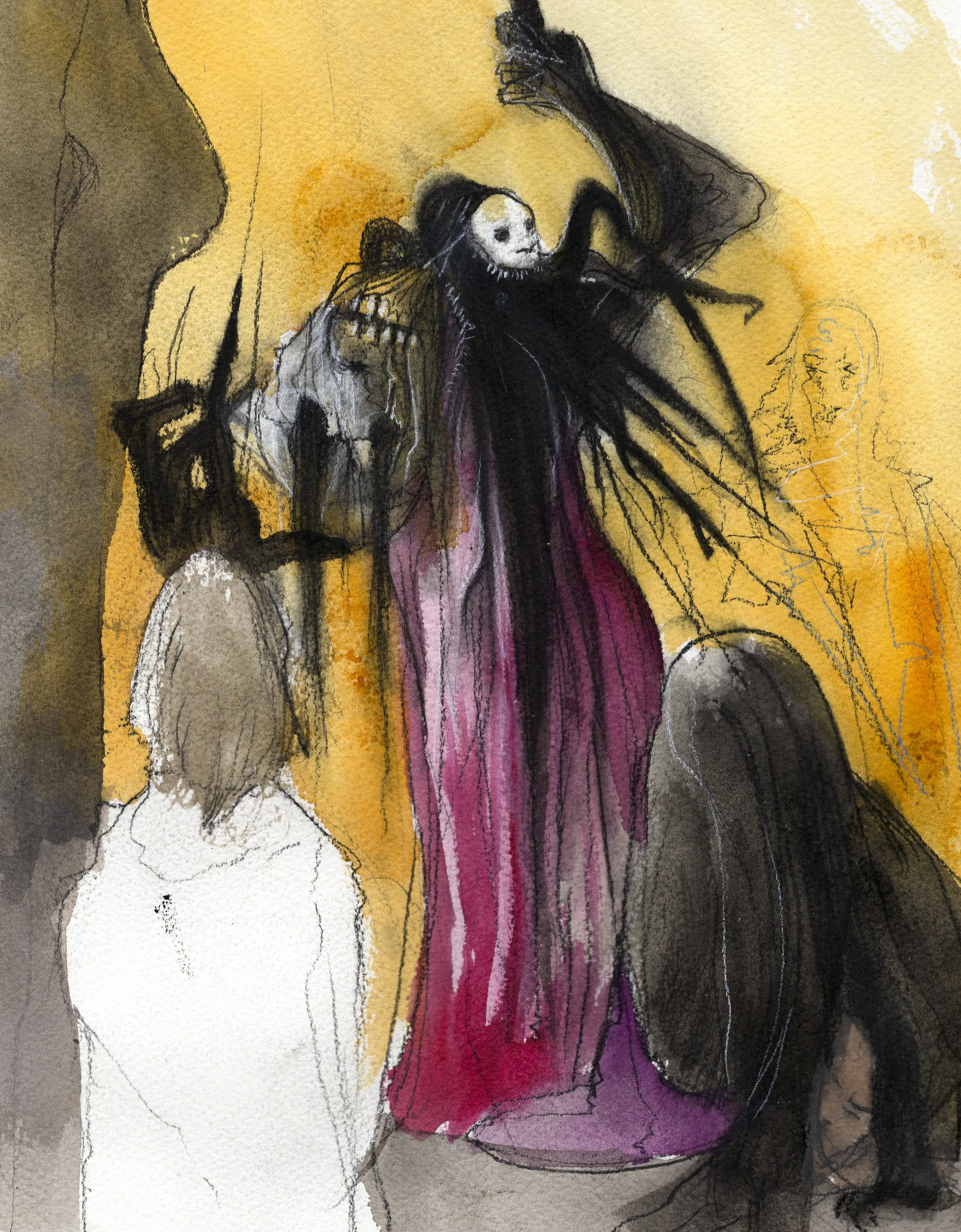   Lost Initiative Against The Flayer . 2026. Watercolor and charcoal on paper.  