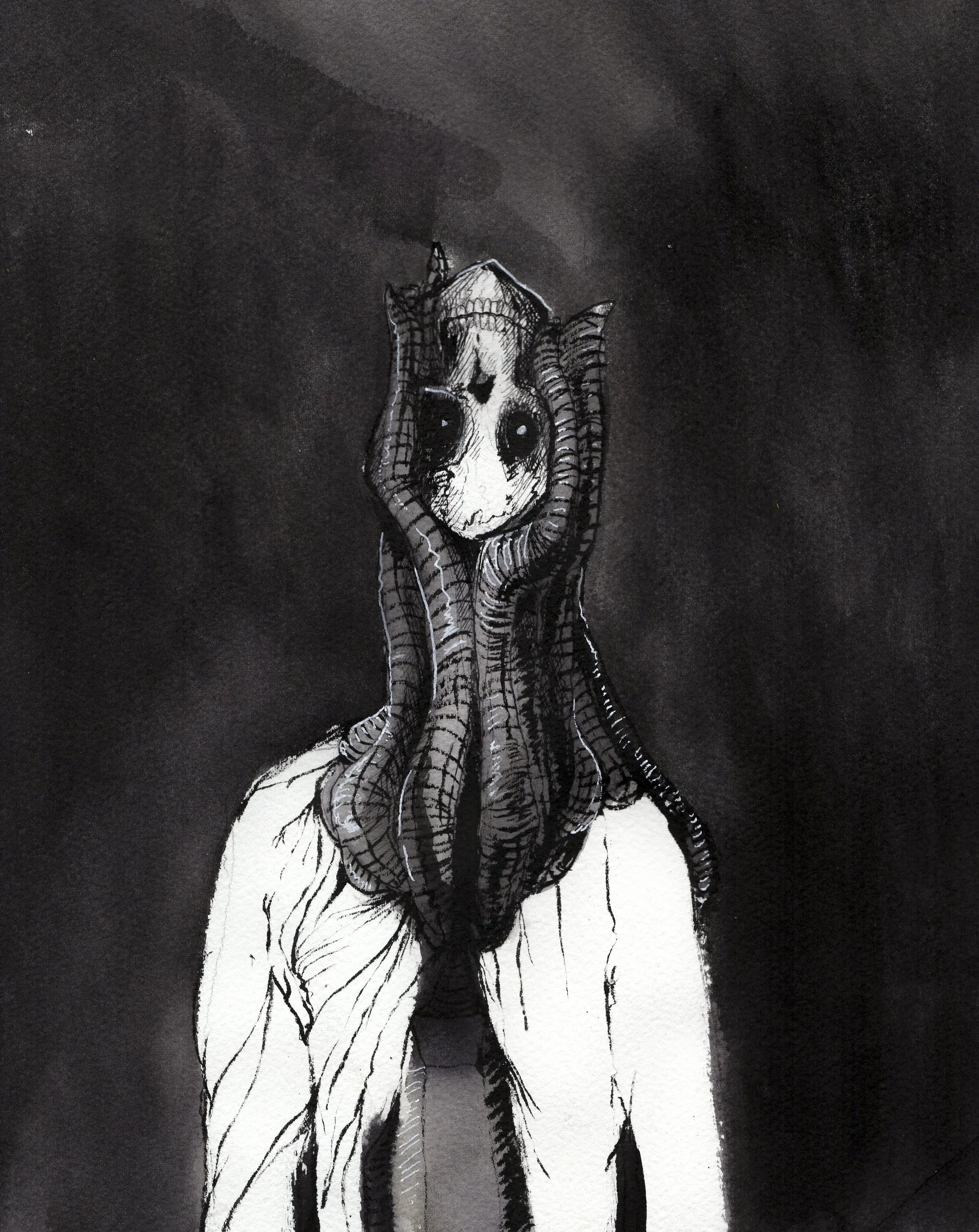   Upside Down Man.  2026. Ink wash and pen on paper. 