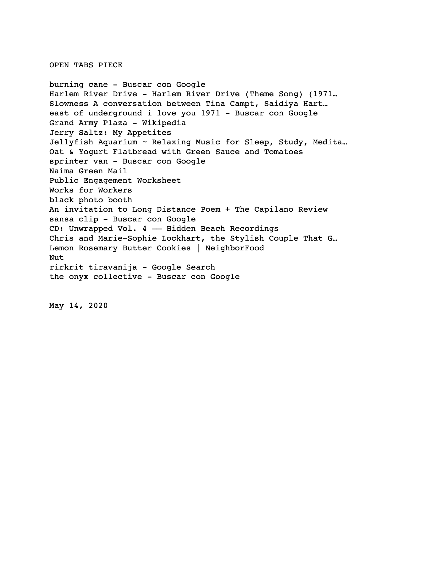Open Tabs Piece (5.14.20)
