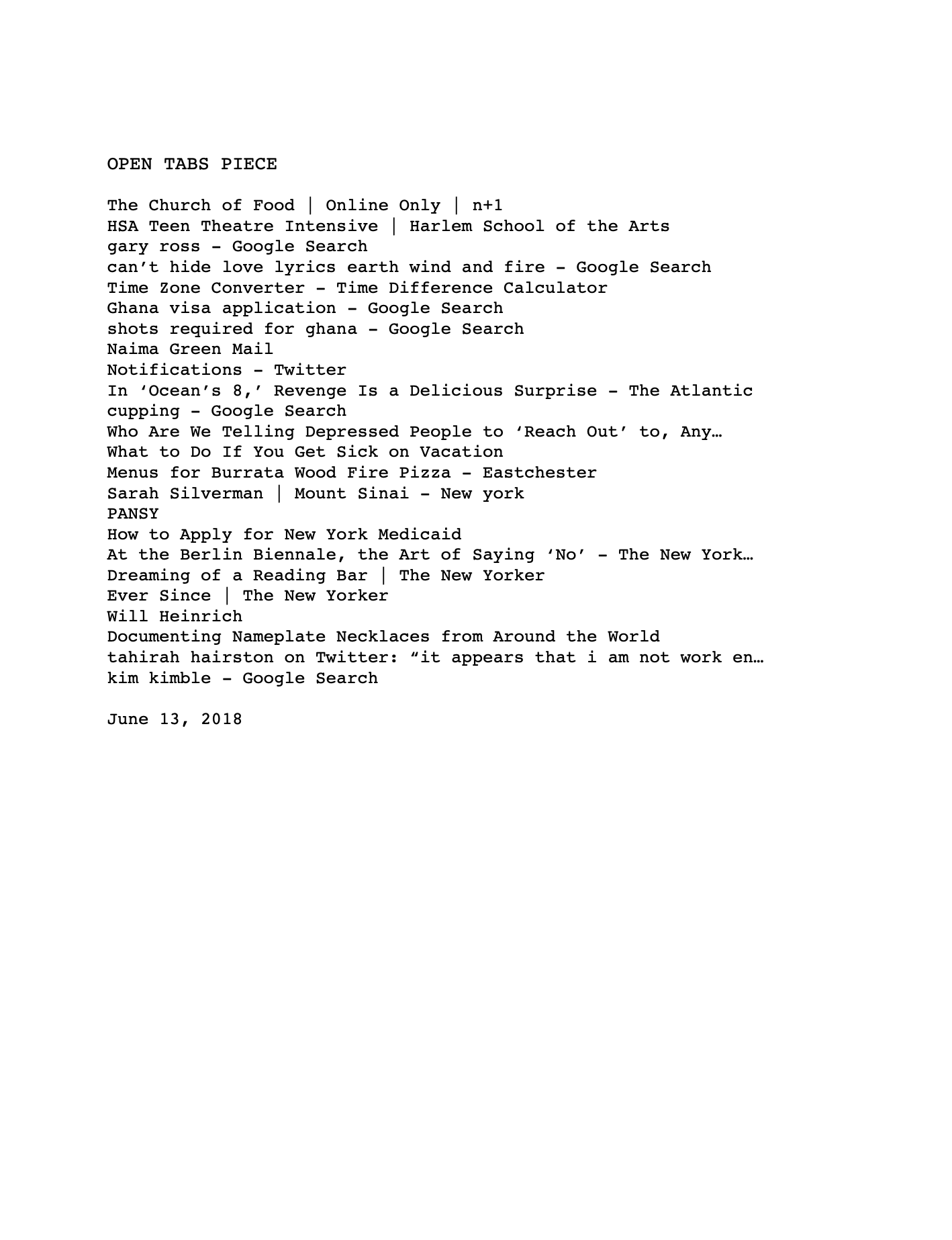 Open Tabs Piece (6.13.18)