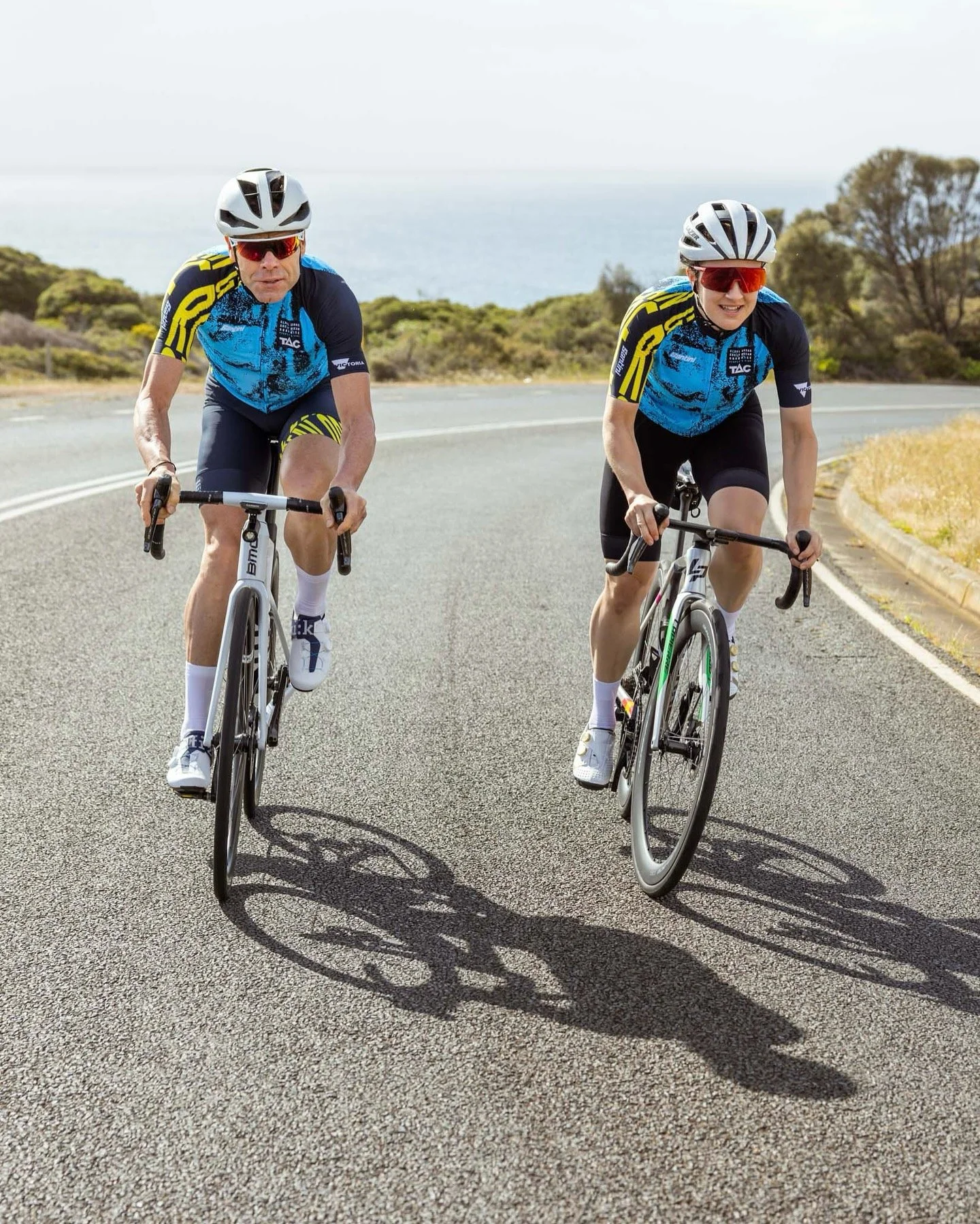 Champion cyclists Cadel Evans and Grace Brown riding through the hills of the Surf Coast for the @cadelroadrace and Visit Victoria. Having followed both Cadel and Grace&rsquo;s careers, spending many late nights watching them race abroad on TV, and i