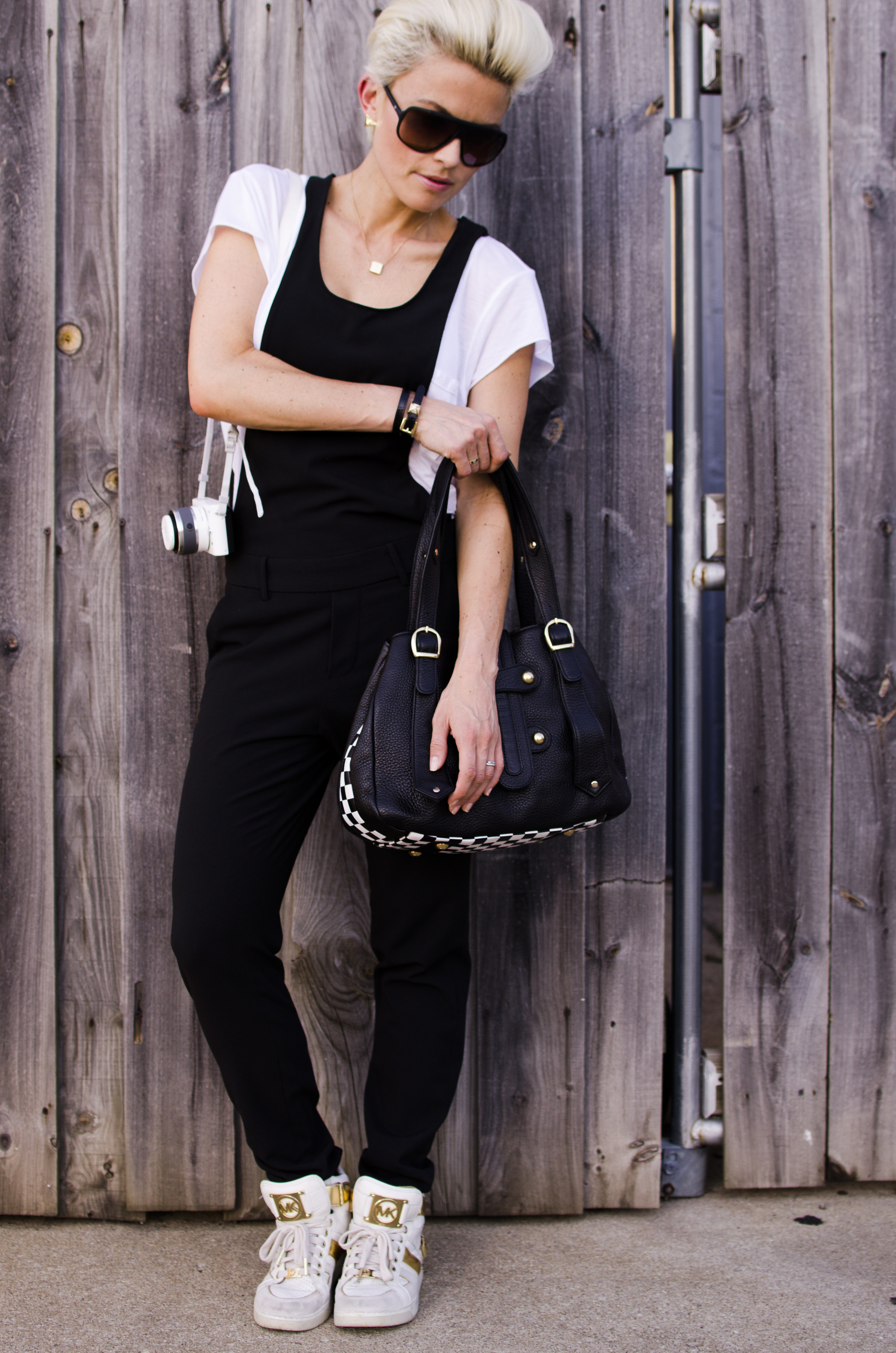 Photos by @otbp1973 Overalls from ASOS/ T Shirt from William Rast/ Shoes and bracelet from Michael Kors/ Sunglasses from Gatorz Vizion / Bag from Tracy Zych / Earrings from Amy Kirchen Boutique / Necklace from Aquinnah Jewelry 