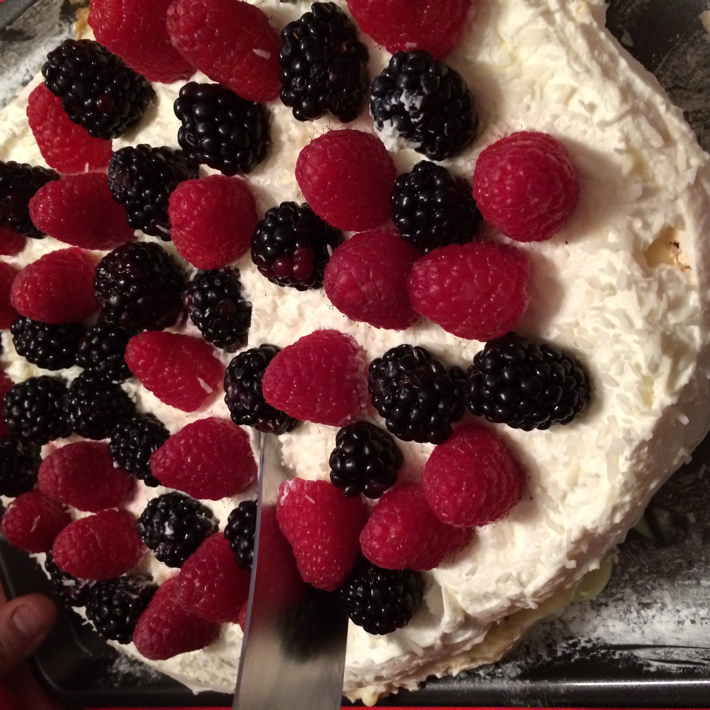 Topped with whipped cream, Italian custard and fresh berries...