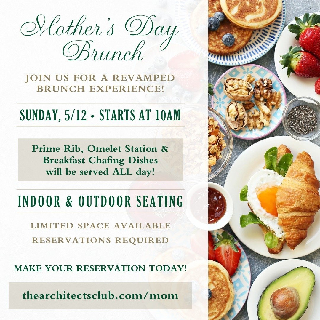 🌸 Treat Mom to a Special Mother's Day Brunch! 🌷 Join us on May 12th for a delightful celebration. Reservations starting at 10 am, secure your spot on our website today! 💐 #MothersDayBrunch #ReserveNow #ArchitectsGolfClub