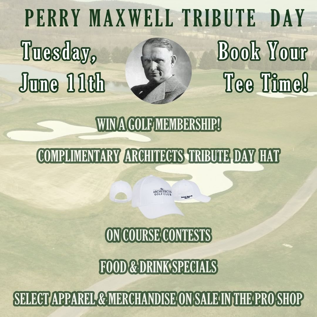 Golf season is in full swing! 🏌️&zwj;♂️ Join us for our next Tribute Day on Tuesday, June 11th, as we honor the legendary Perry Maxwell, the inspiration behind our 14th hole! ⛳️ Every 18 hole golfer will be entered into a drawing for a 2025 weekday 