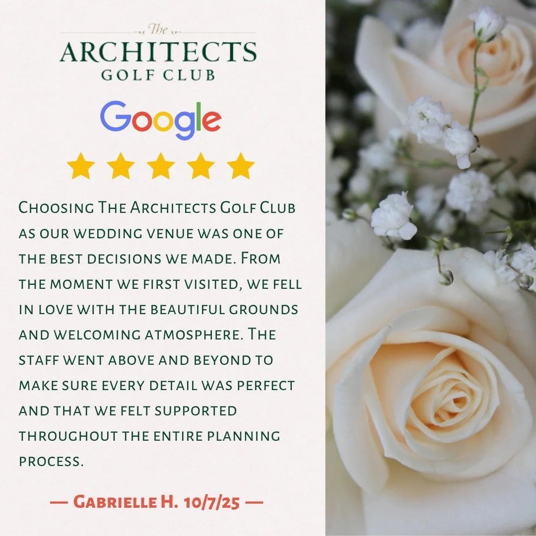 ✨ A glowing five-star review from a recent bride, Gabrielle, on Google Reviews! 🌟 Let us turn your vision into reality and create the perfect wedding celebration for you. Schedule a tour of our venue today! Visit thearchitects.club/weddings to get s
