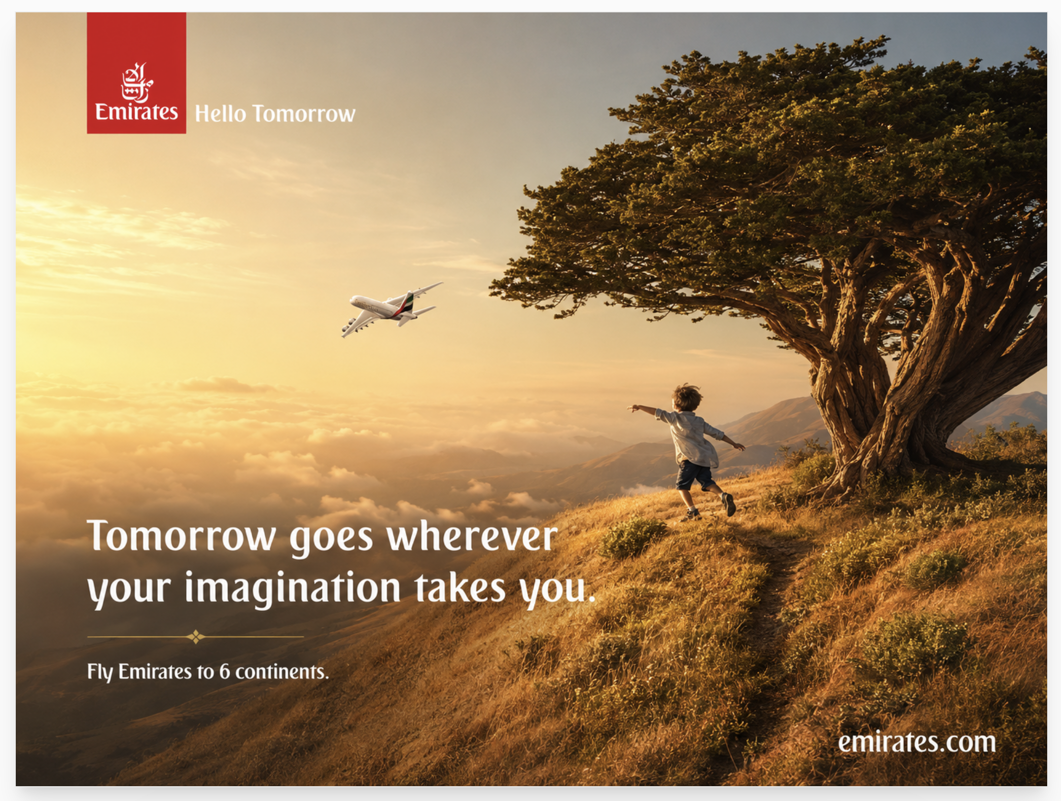  Imagination-led copy for Emirates’ “Hello Tomorrow” campaign, helping position the airline as a global lifestyle brand built around wonder, possibility, and the places tomorrow. 