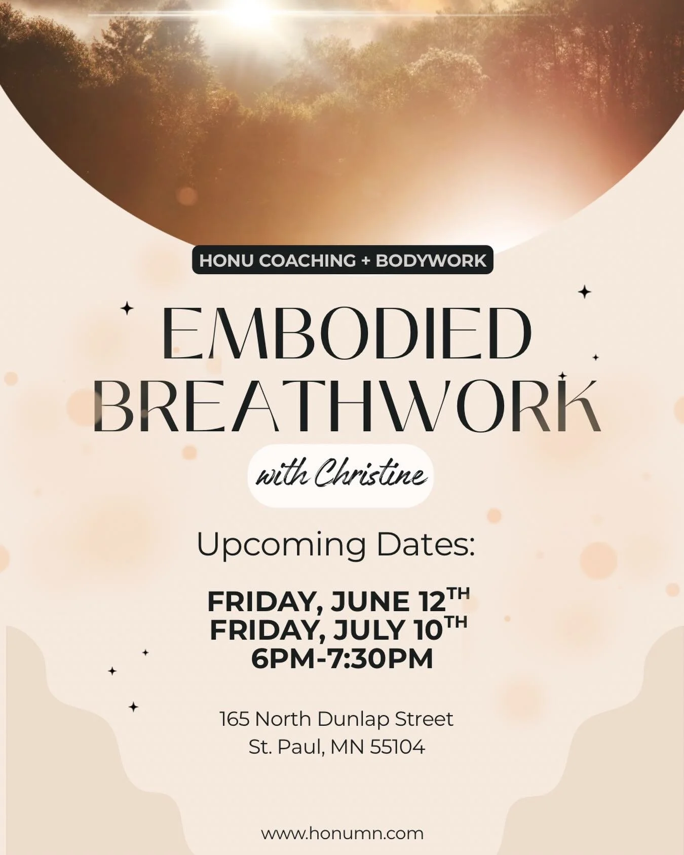 There are two upcoming opportunities to join us for Embodied Breathwork @honucoachingandbodywork 
 
June 12th | 6:00&ndash;7:30 PM
July 10th | 6:00&ndash;7:30 PM

Embodied Breathwork is a powerful practice that creates space for deeper awareness, emo