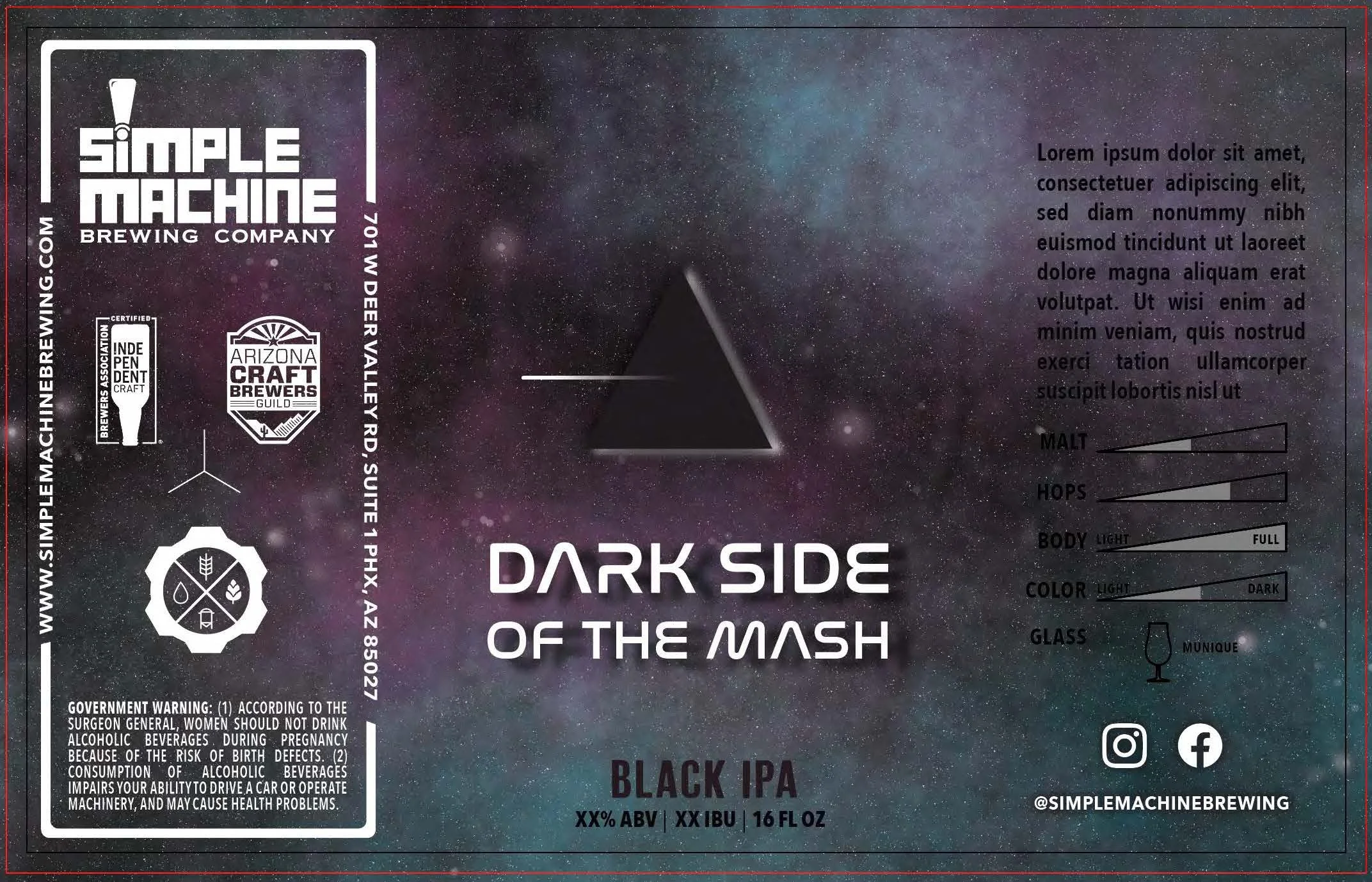 SIMPLE MACHINE BREWING, BEER LABEL DESIGN, DARK SIDE OF THE MOON BEER