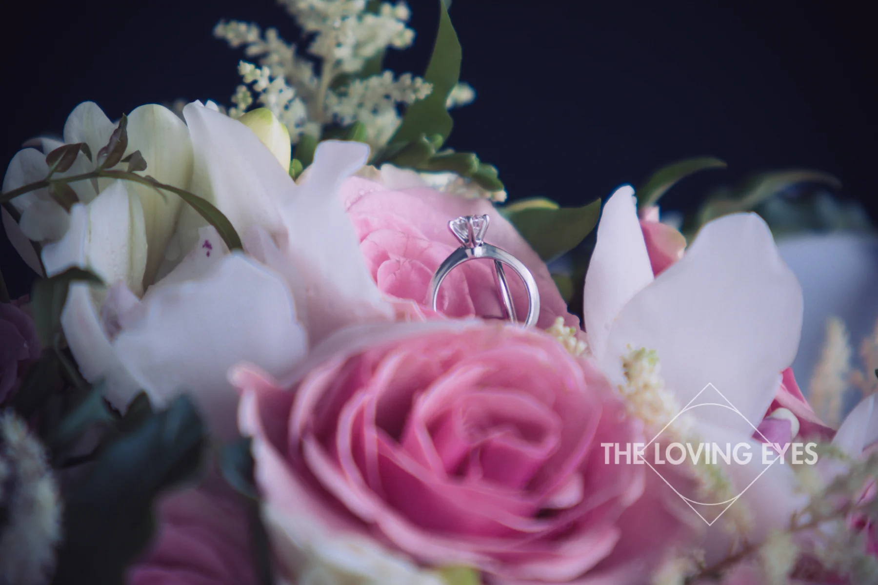 Wedding ring and bridal bouquet