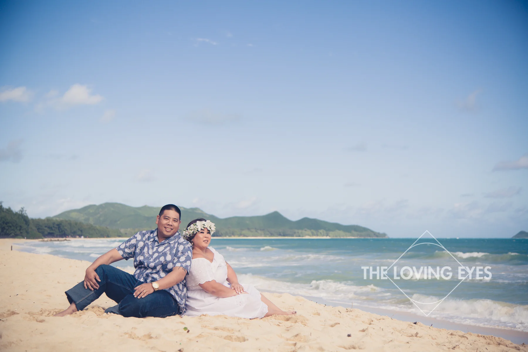 Engagement photo on the beach in Waimanalo in Hawaii