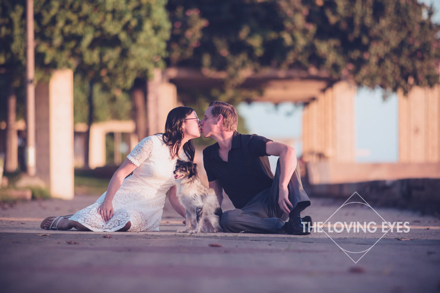 Engagement photo at Kakaako Waterfront Park in Hawaii