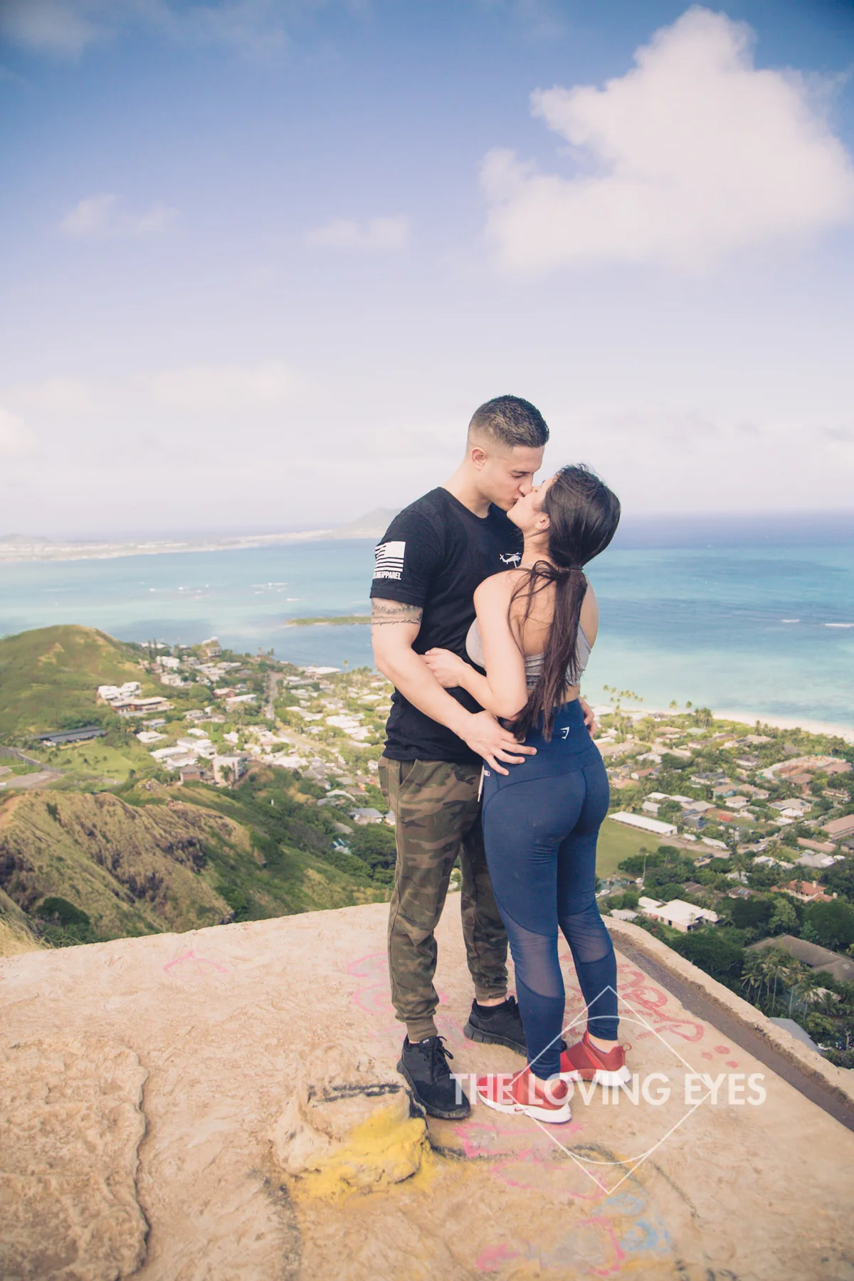 Romantic proposal atop Lanikai Pillbox in Hawaii