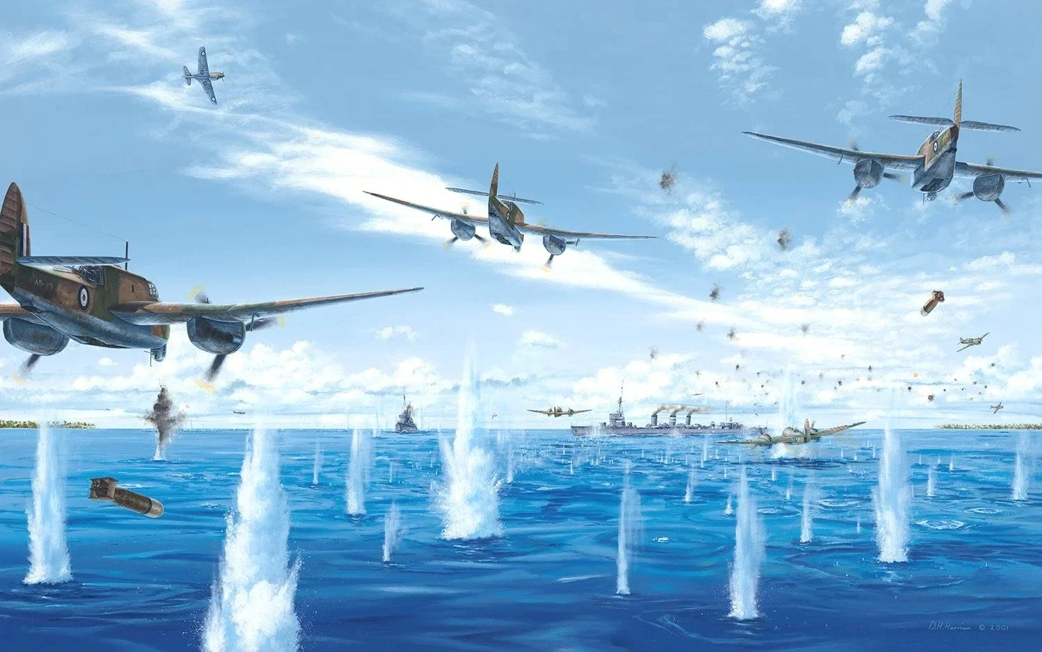 Limited Edition print of 100 SQN RAAF Beauforts attacking shipping during WWIII