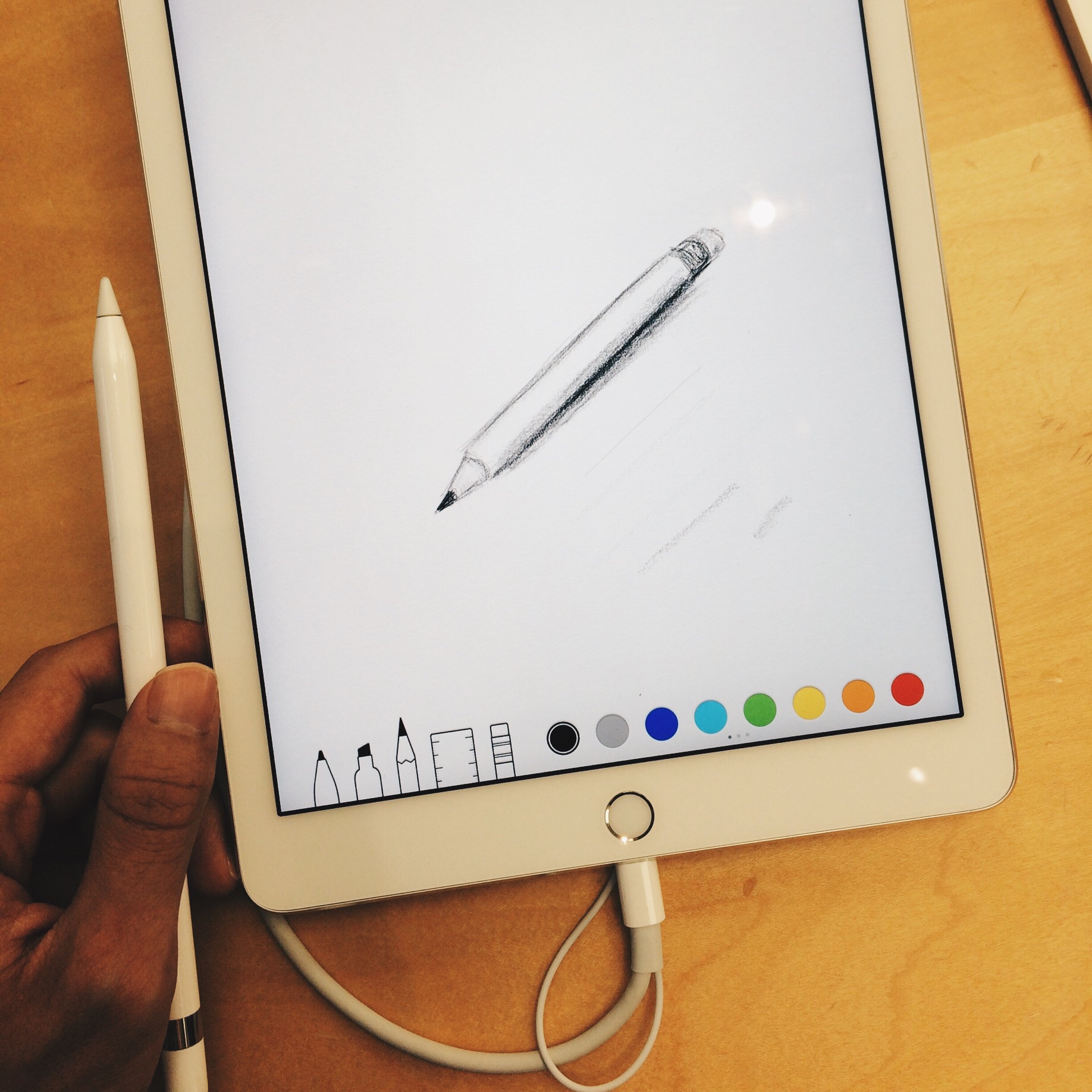 First try of drawing on iPad Pro with Apple Pencil, Apple Store