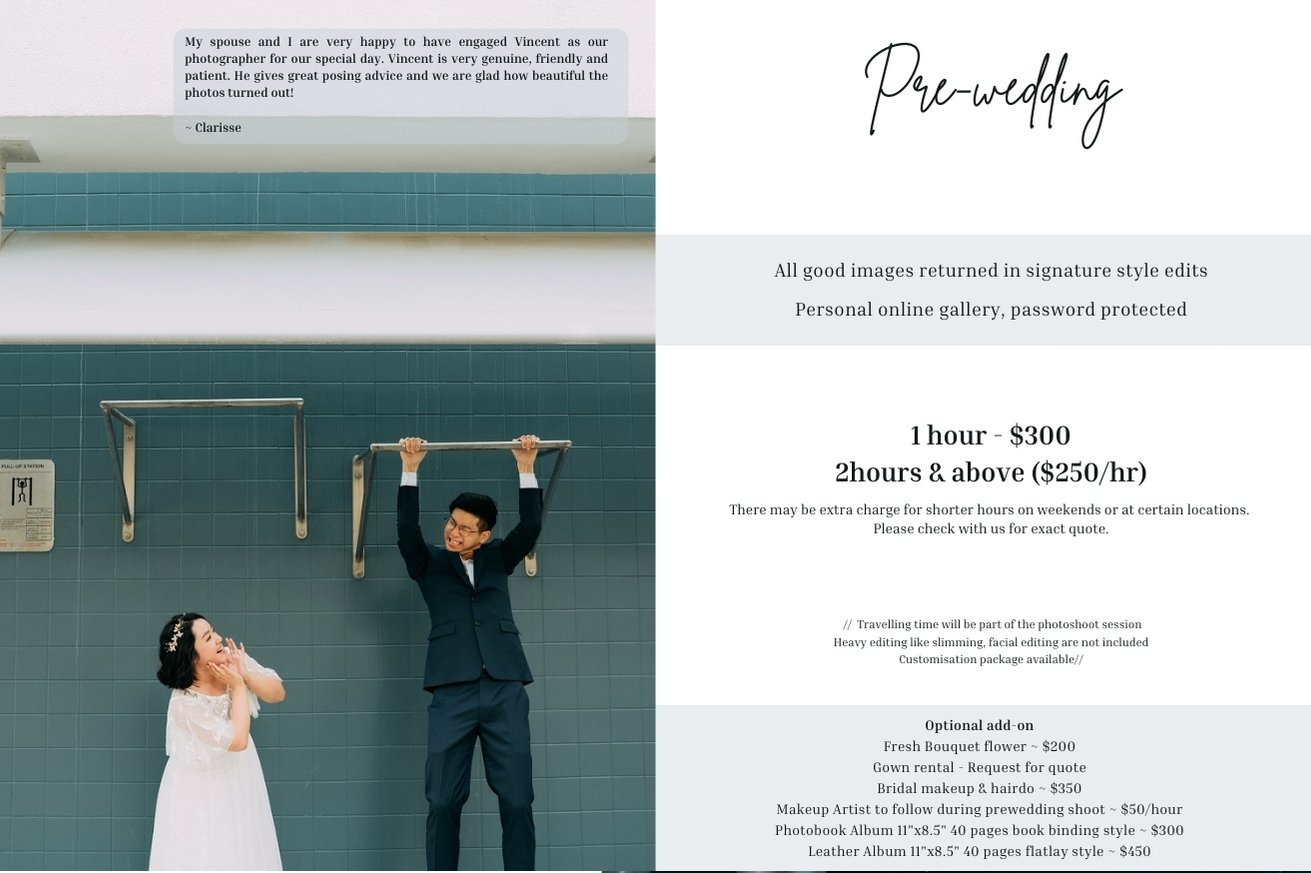 Prewedding Photography Rate Card