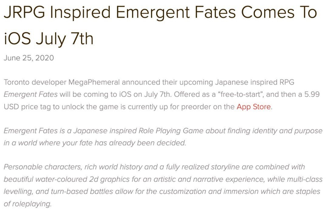 Emergent Fates featured on @canadiangamedevs 
Thank you so much for the support! It means a heck of a lot.

Pre-Order now on the App Store (for free). Link in bio.
.
.
.
.
.
#indiegames #rpg #jrpg #mobile #iOS #AppStore #preorder #games #gaming #toro