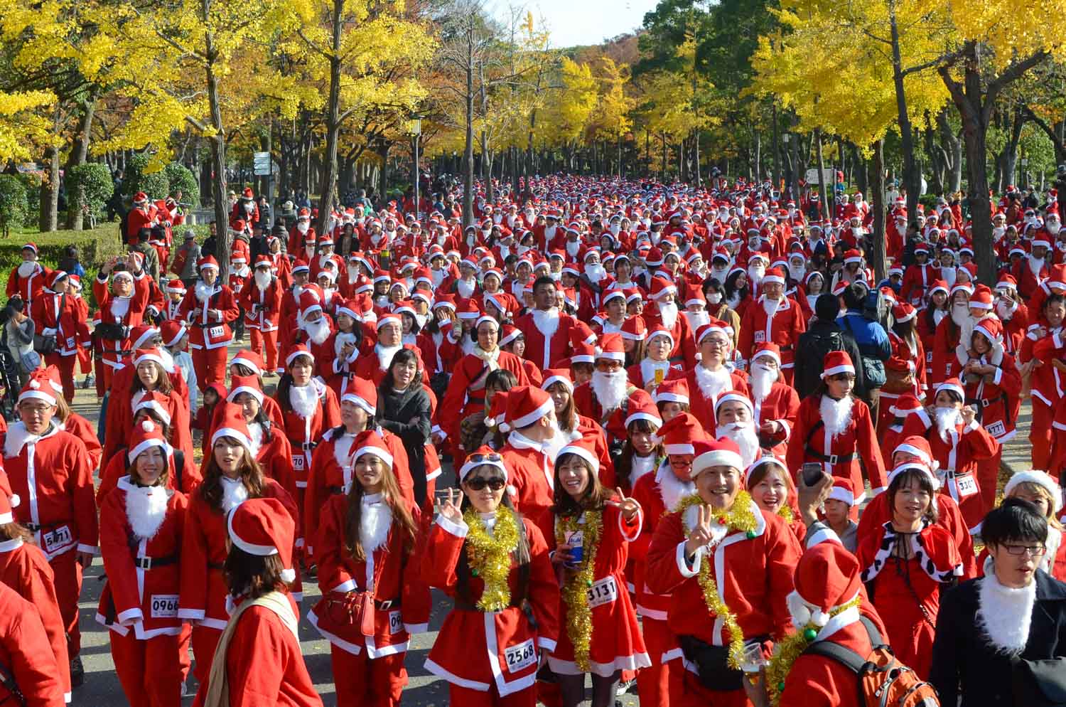  People dressed up for the annual Santa Run event in Osaka Castle Park.  