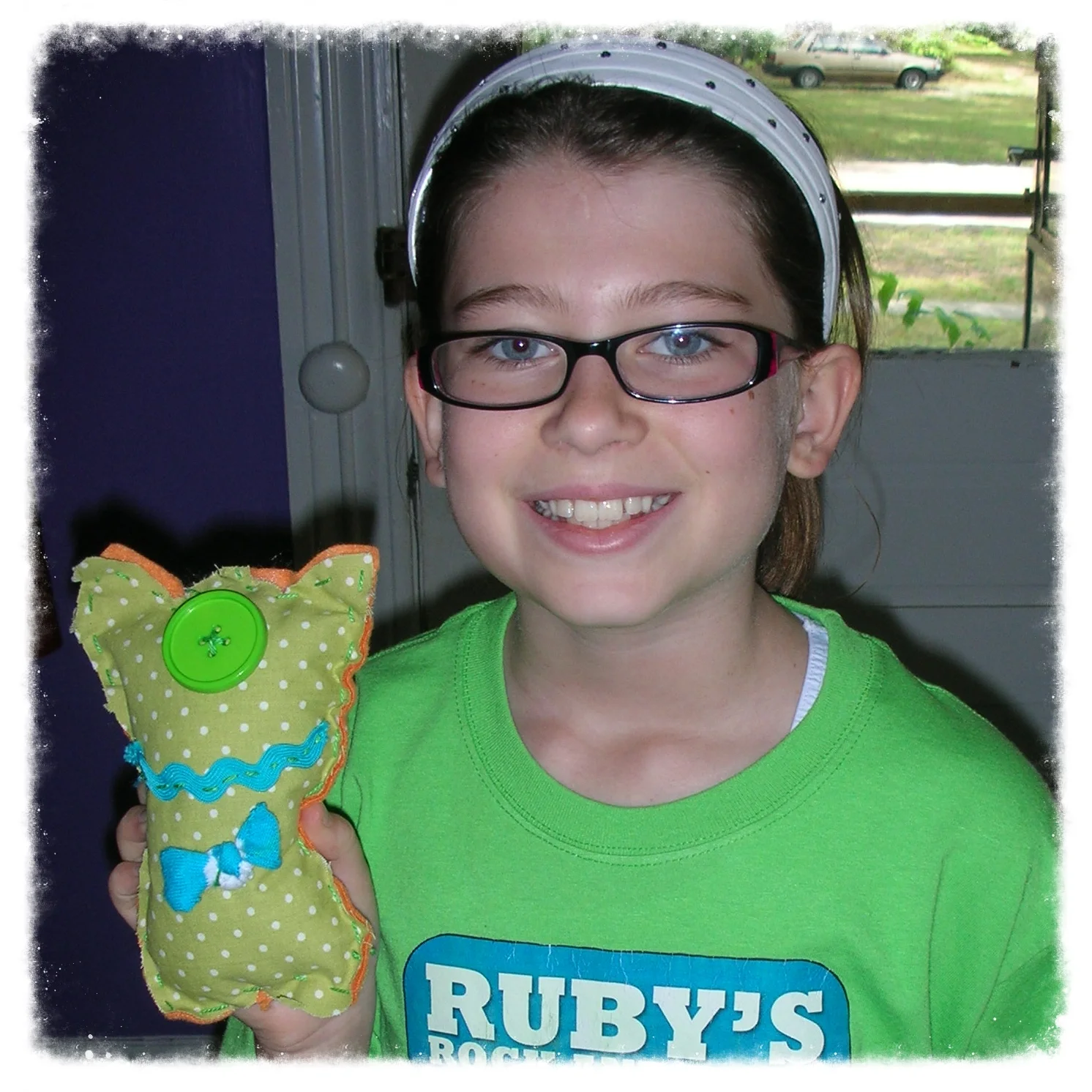 Monster stuffed animal. This is her own pattern from her imagination!