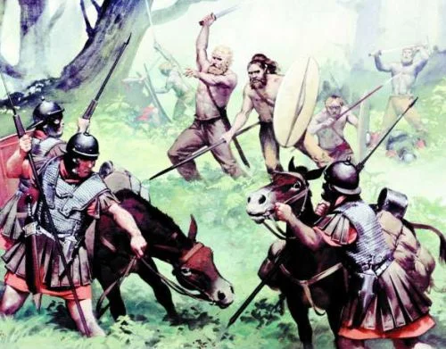 The culturally more primitive Germanic tribes attack Roman legionaries and are praised for their virtues by Roman oikophobes.