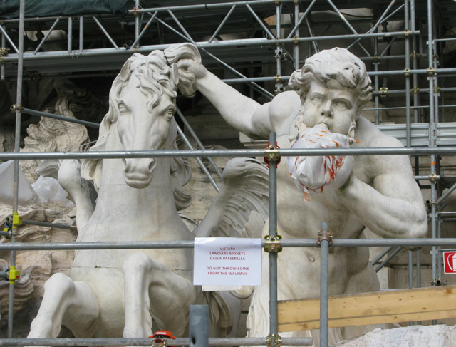 Even the Trevi Fountain was covered in scaffolding 